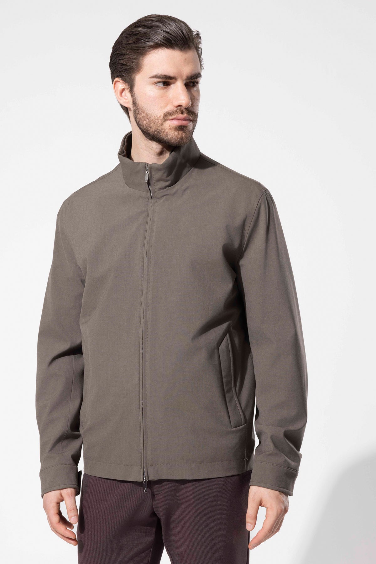 Dik Yaka Fermuarlı Modern Erkek Ceket