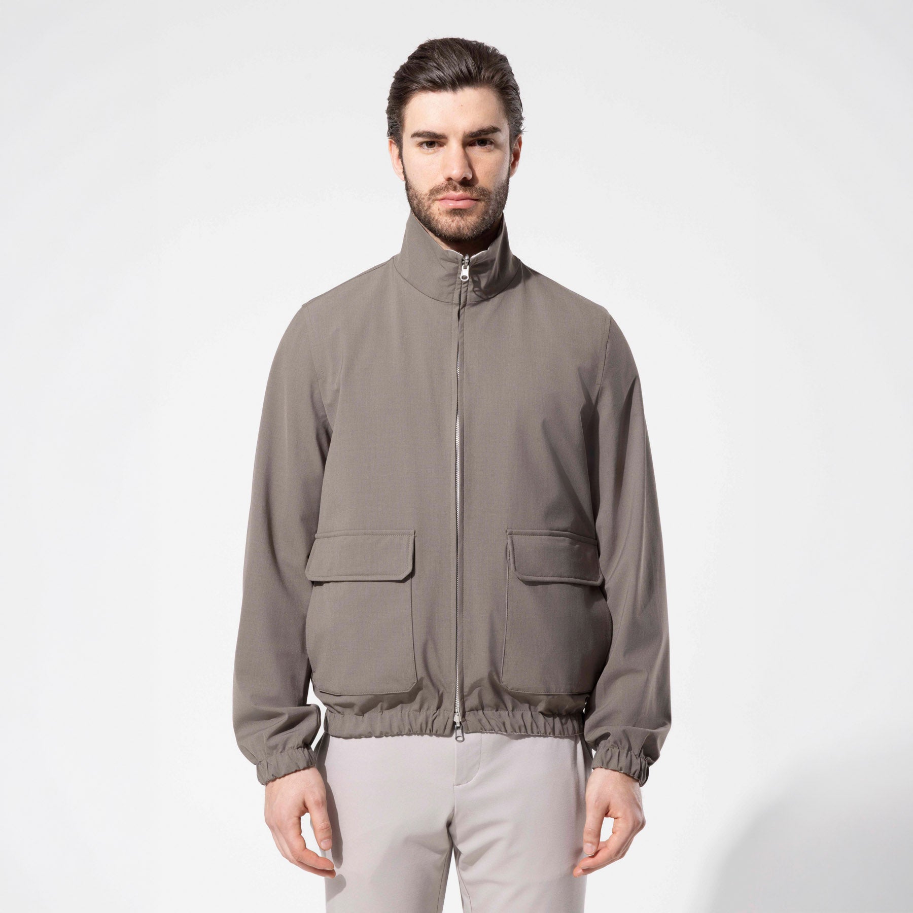 Dik Yaka Cep Detaylı Fermuarlı Erkek Ceket