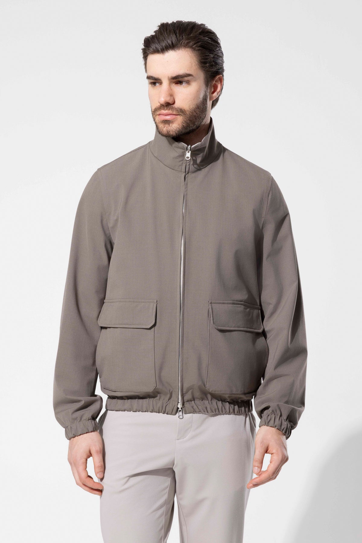 Dik Yaka Cep Detaylı Fermuarlı Erkek Ceket