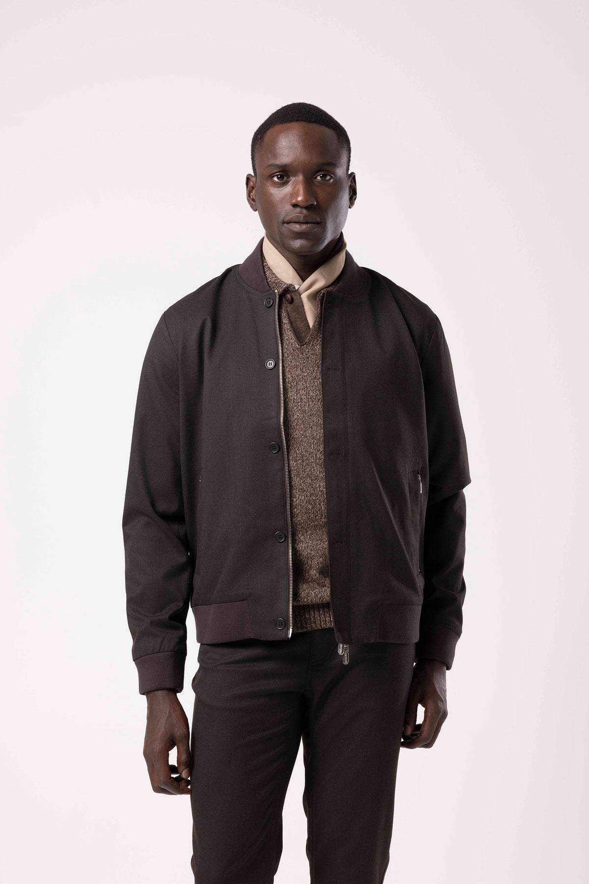 Stand Collar Zip-Up Bomber Jacket