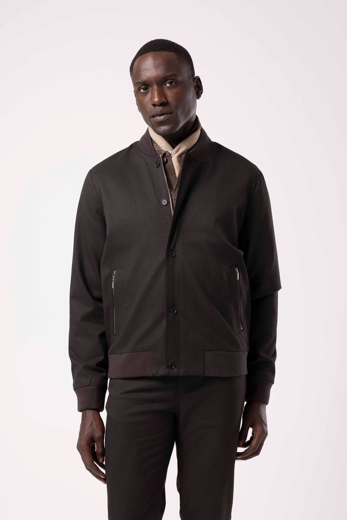 Stand Collar Zip-Up Bomber Jacket