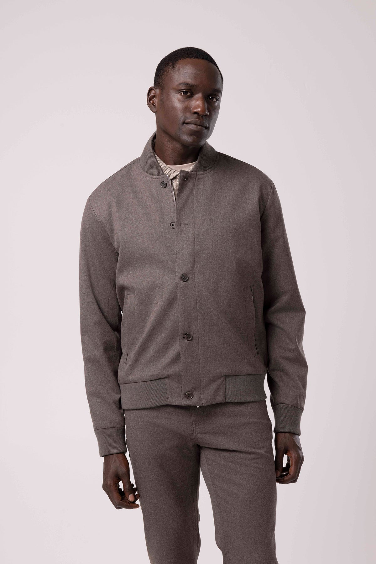 Stand Collar Zip-Up Bomber Jacket