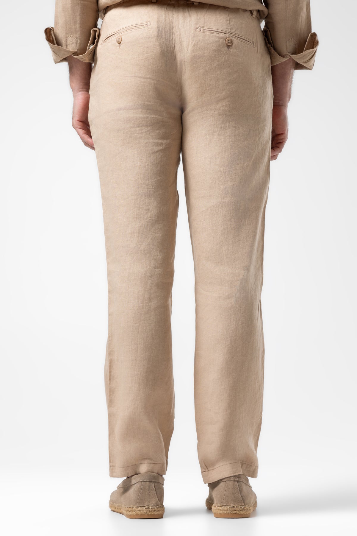 Klasik Bel Keten Pantolon - Bej
