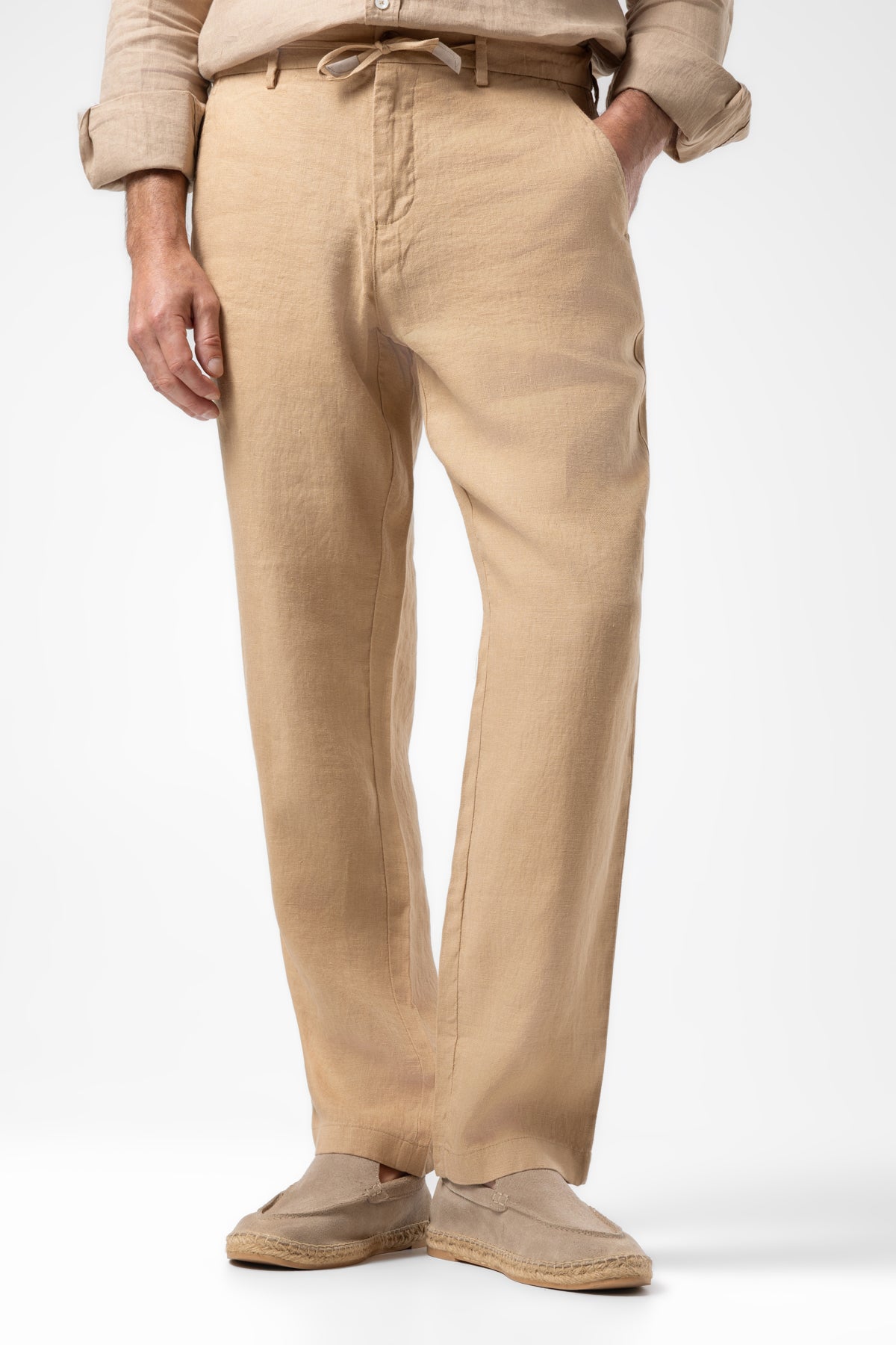 Klasik Bel Keten Pantolon - Camel