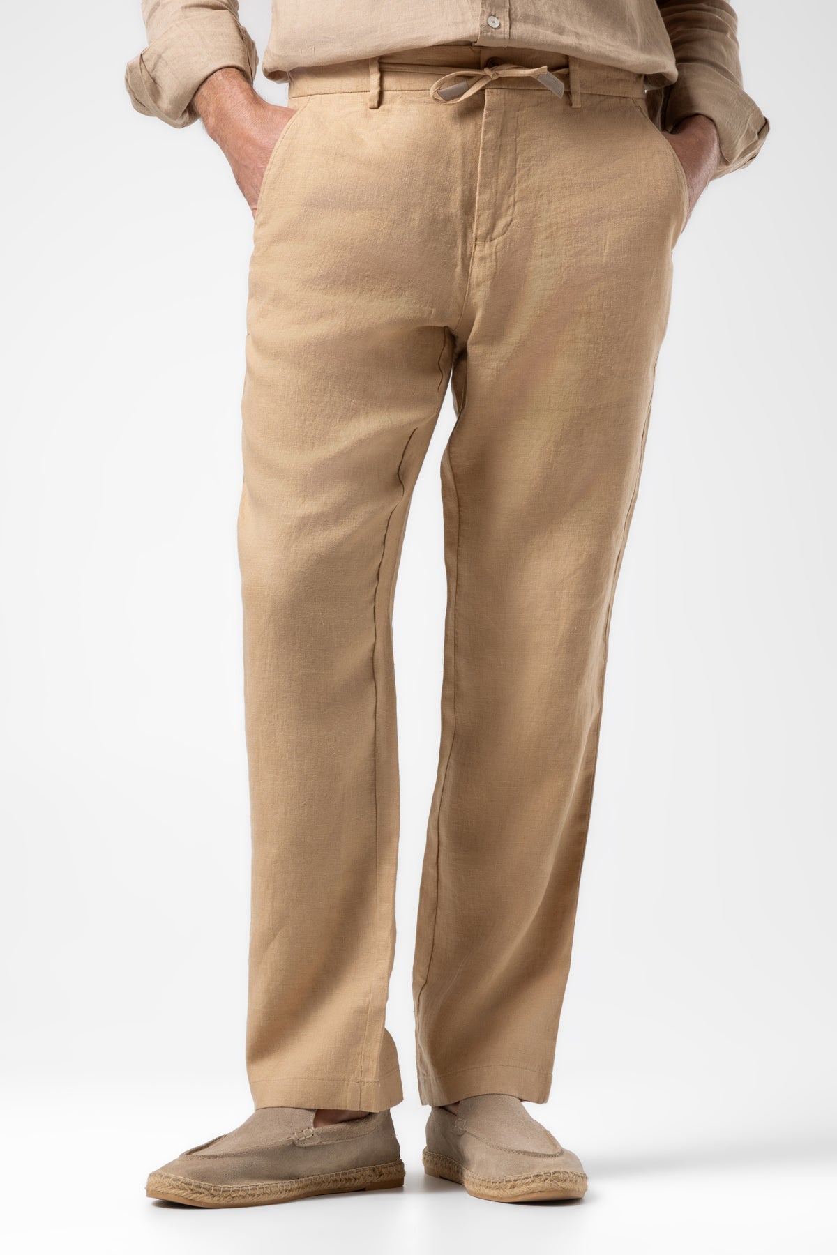 Klasik Bel Keten Pantolon - Camel