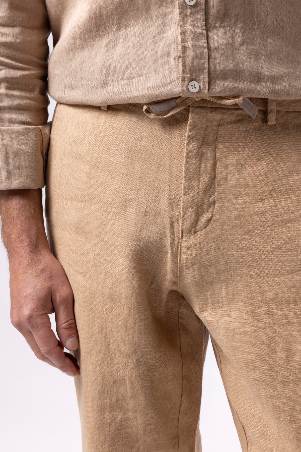 Klasik Bel Keten Pantolon - Camel