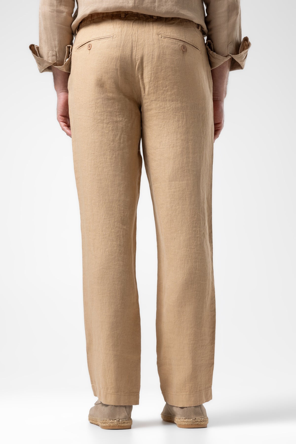 Klasik Bel Keten Pantolon - Camel