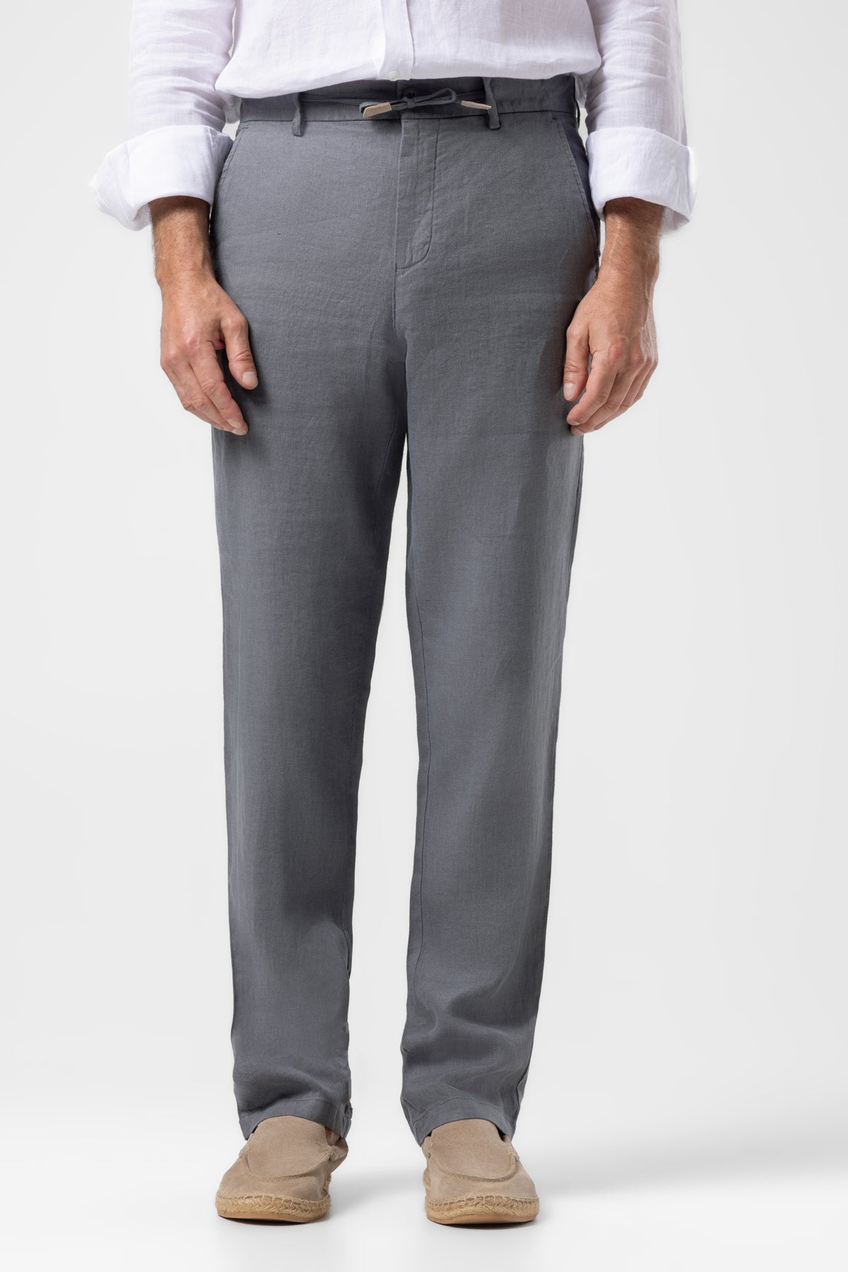 Klasik Bel Keten Pantolon - Koyu Gri
