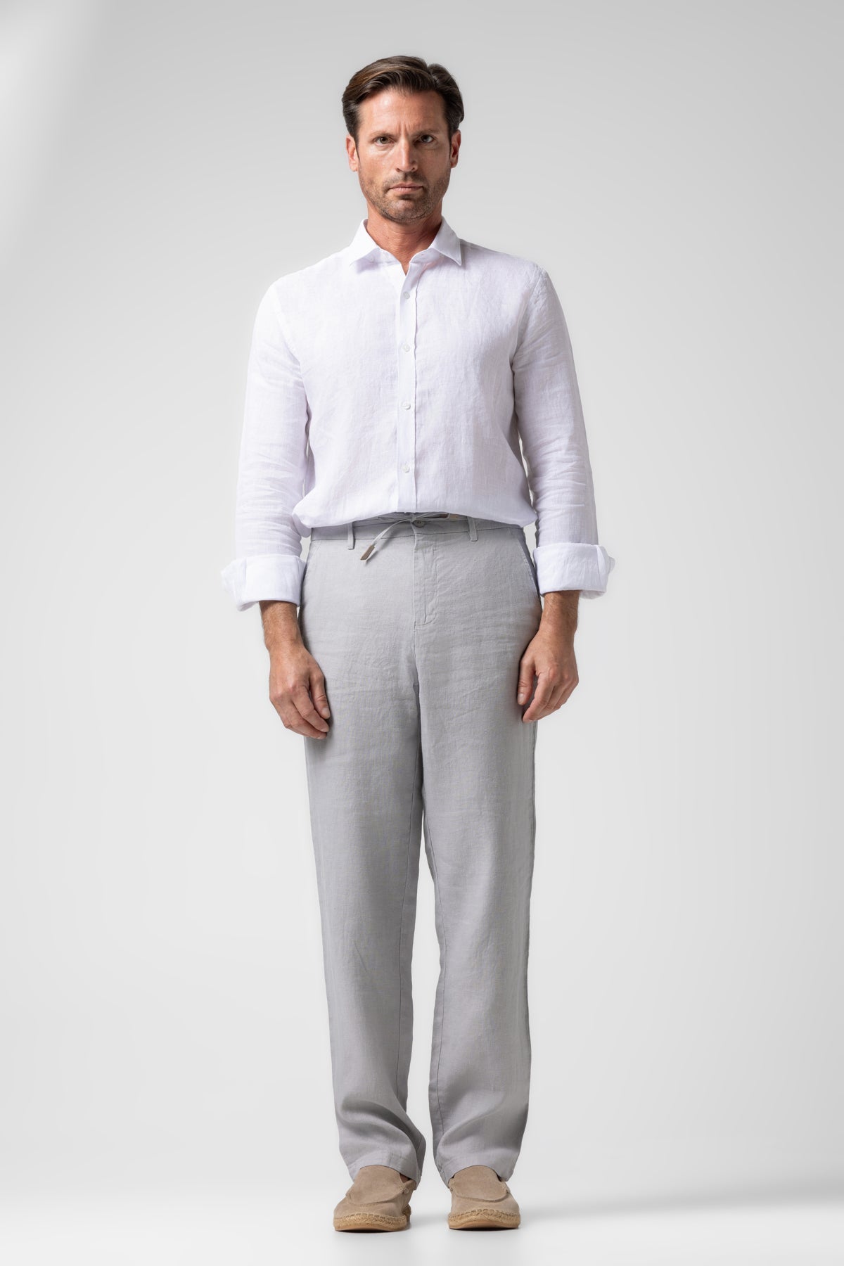 Klasik Bel Keten Pantolon - Gri