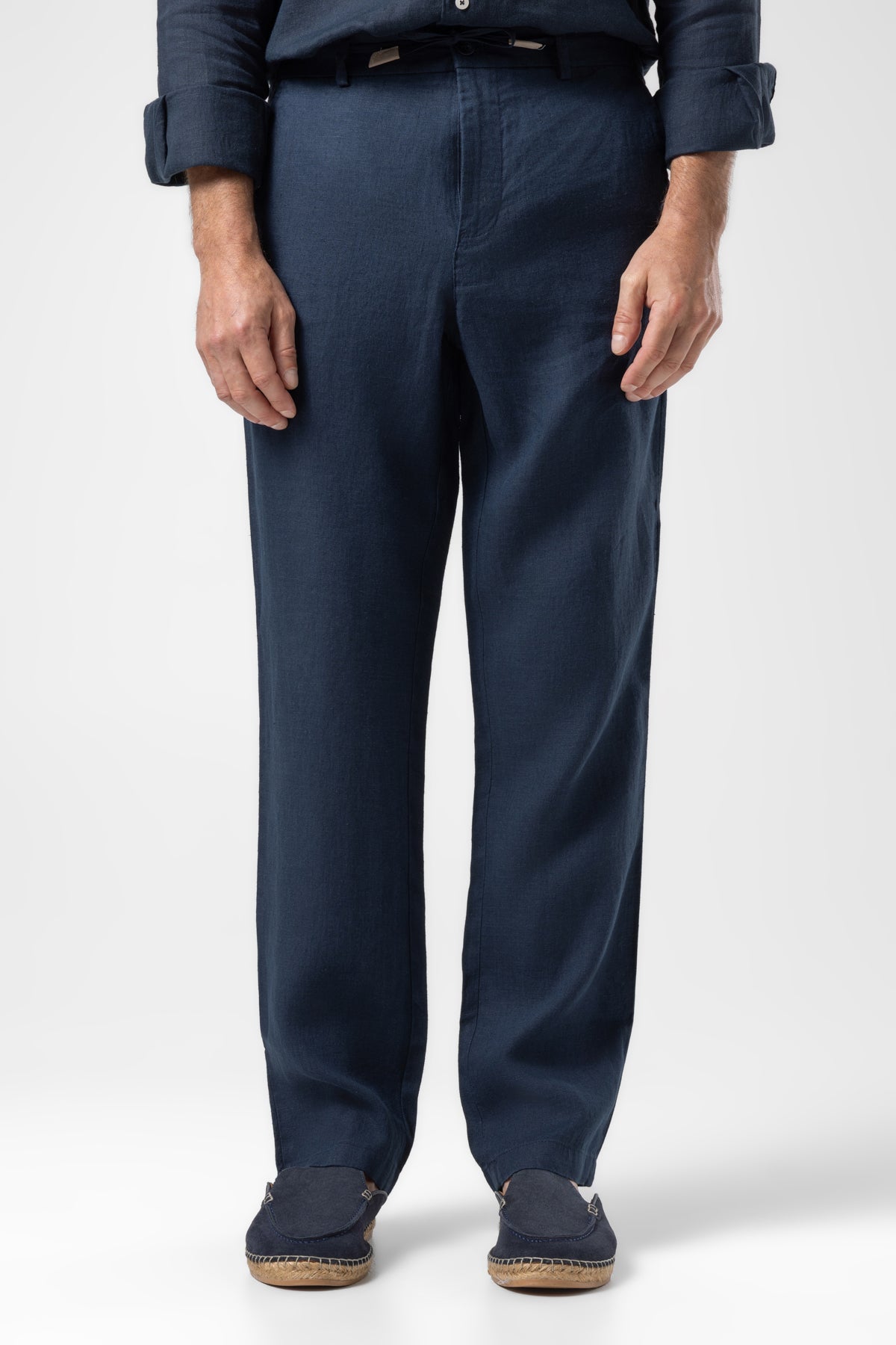 Klasik Bel Keten Pantolon - Navy