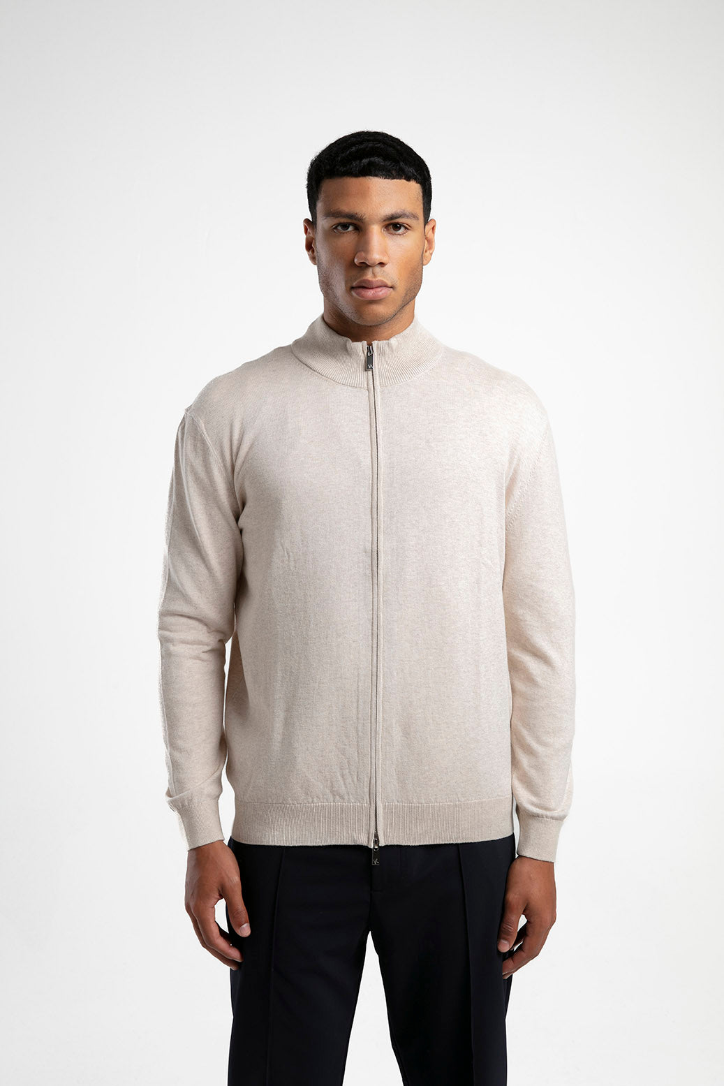 Zippered Stand-Up Collar Knit Cardigan