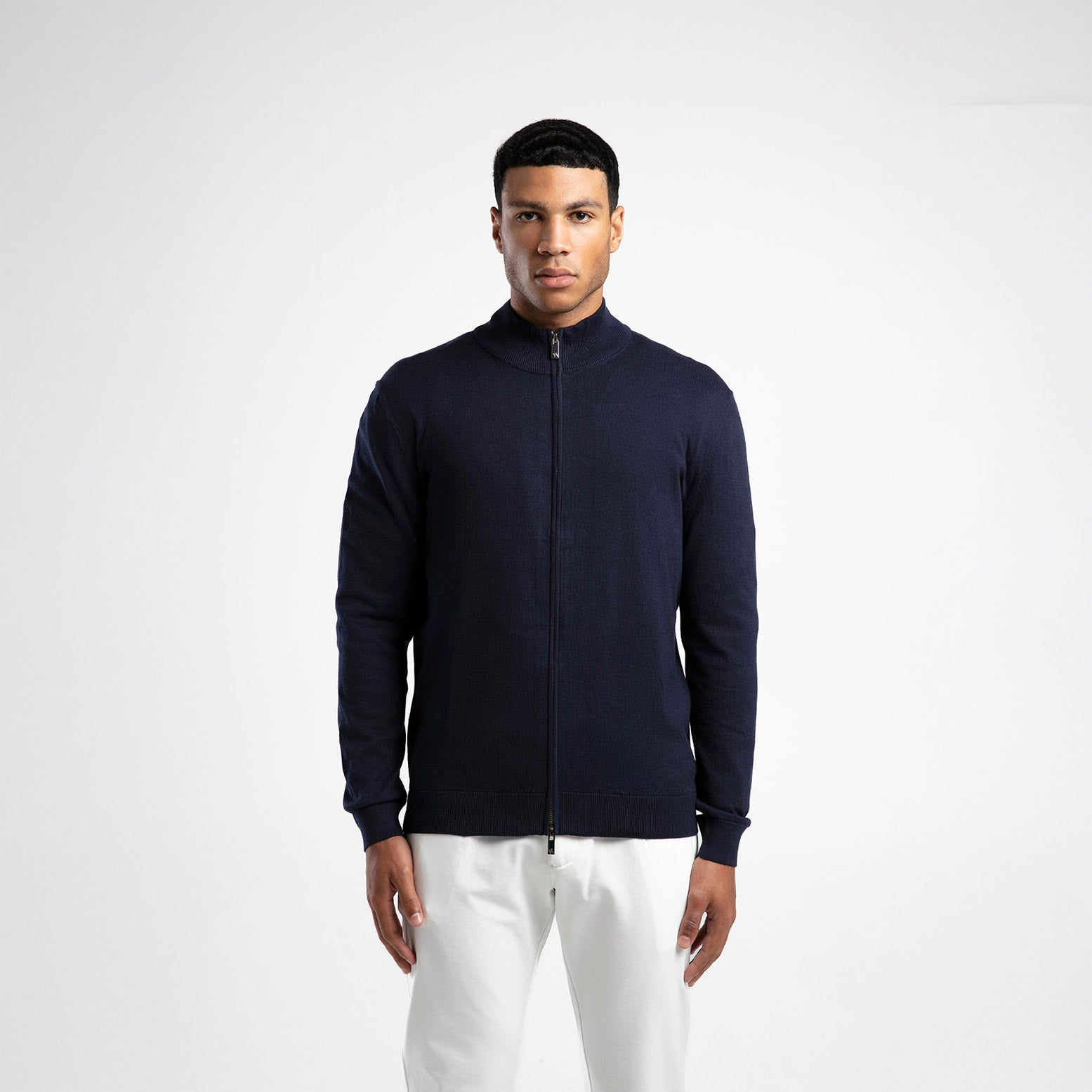 Zippered Stand-Up Collar Knit Cardigan