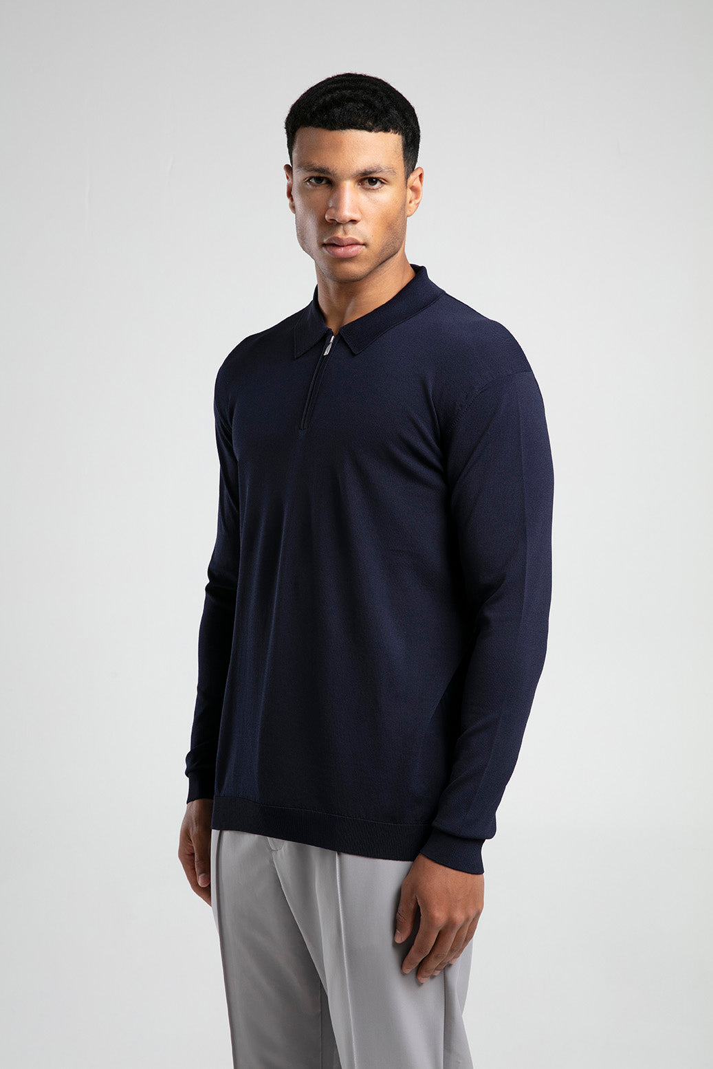 Men's Knitted Polo Shirt with Zipper
