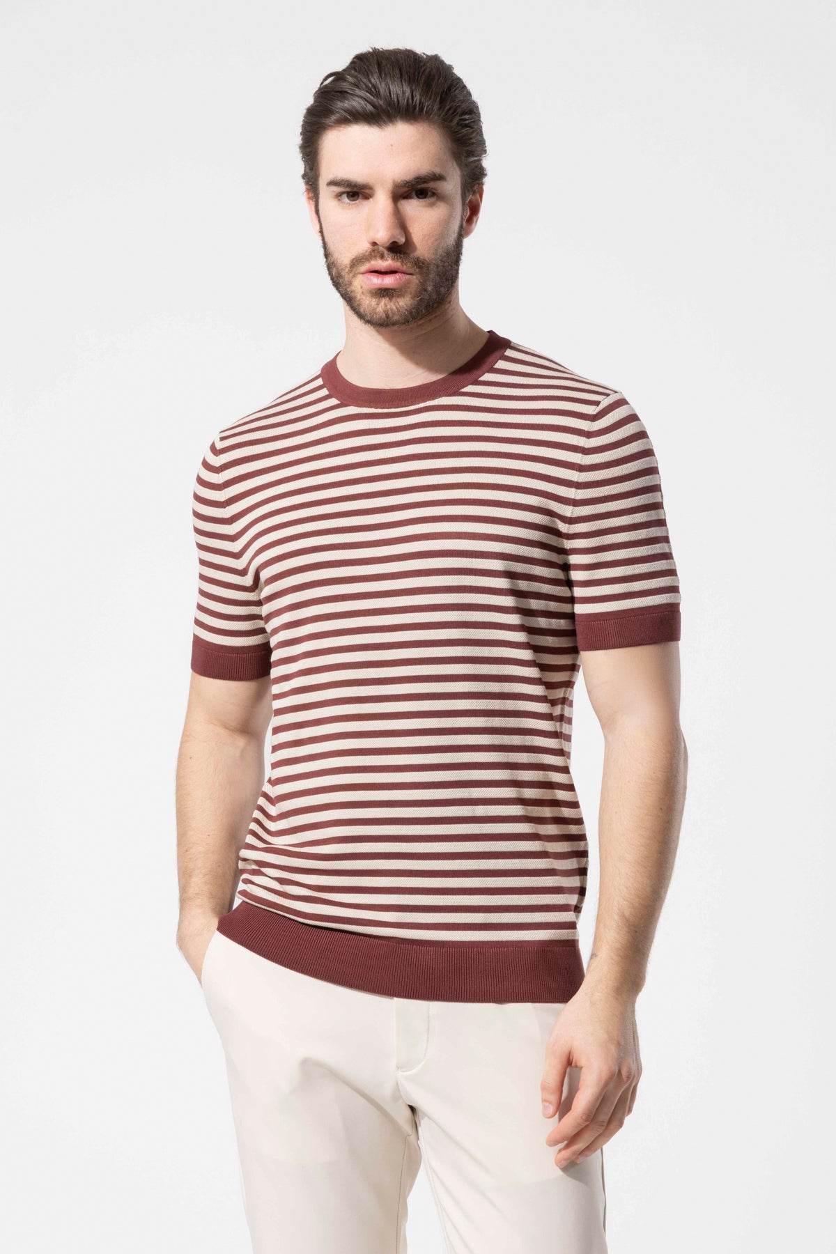 Crew Neck Thin Striped Knitwear