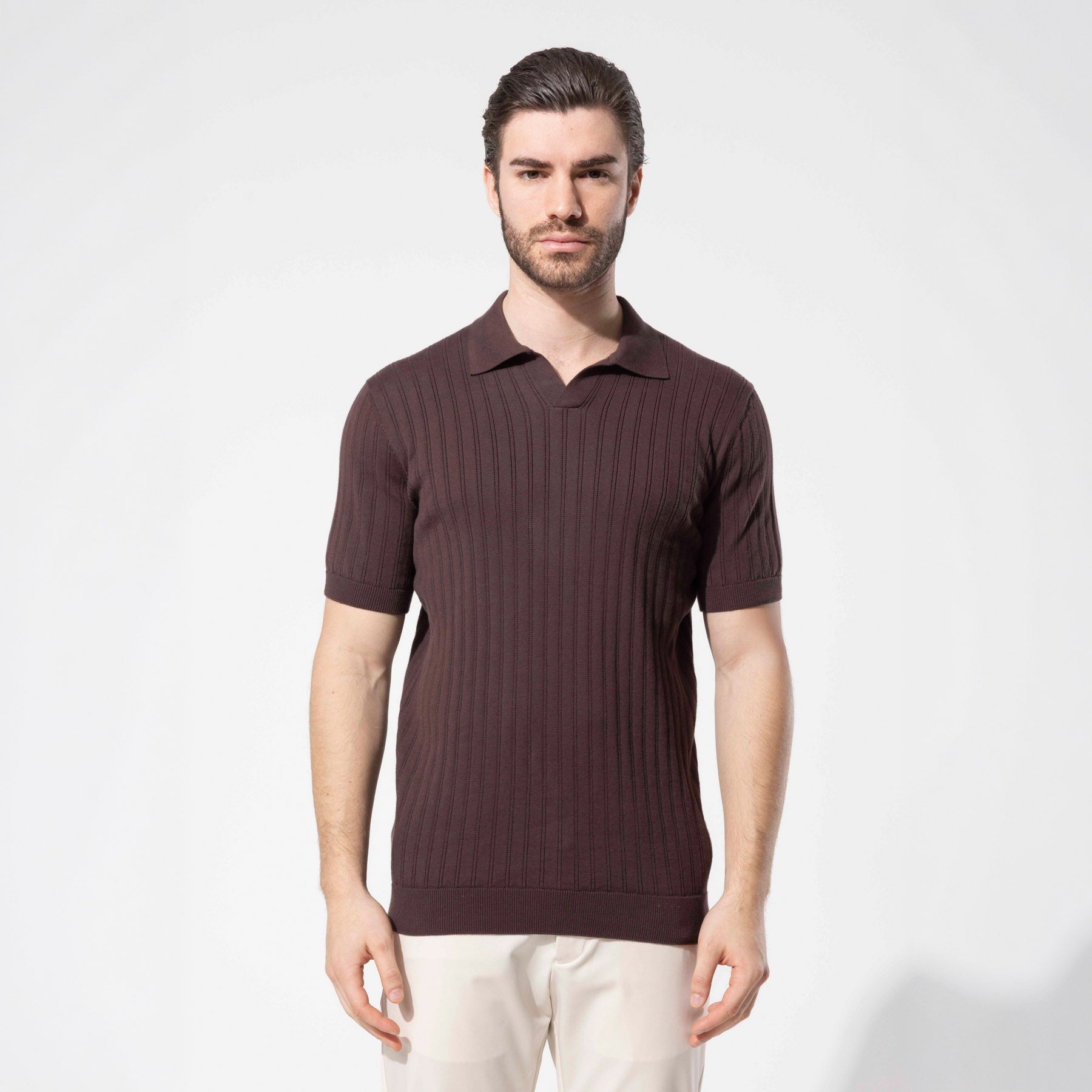 Fitilli Dokulu Polo Yaka Pamuk Triko Tişört