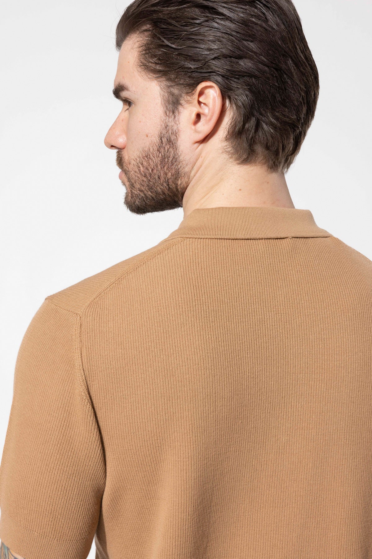 Zip-Neck Knit Polo Shirt