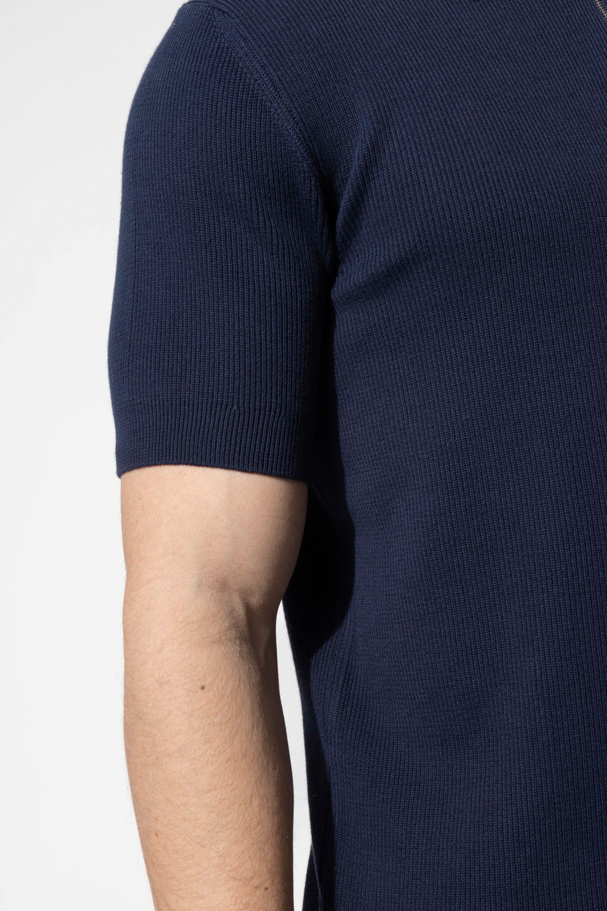 Zip-Neck Knit Polo Shirt