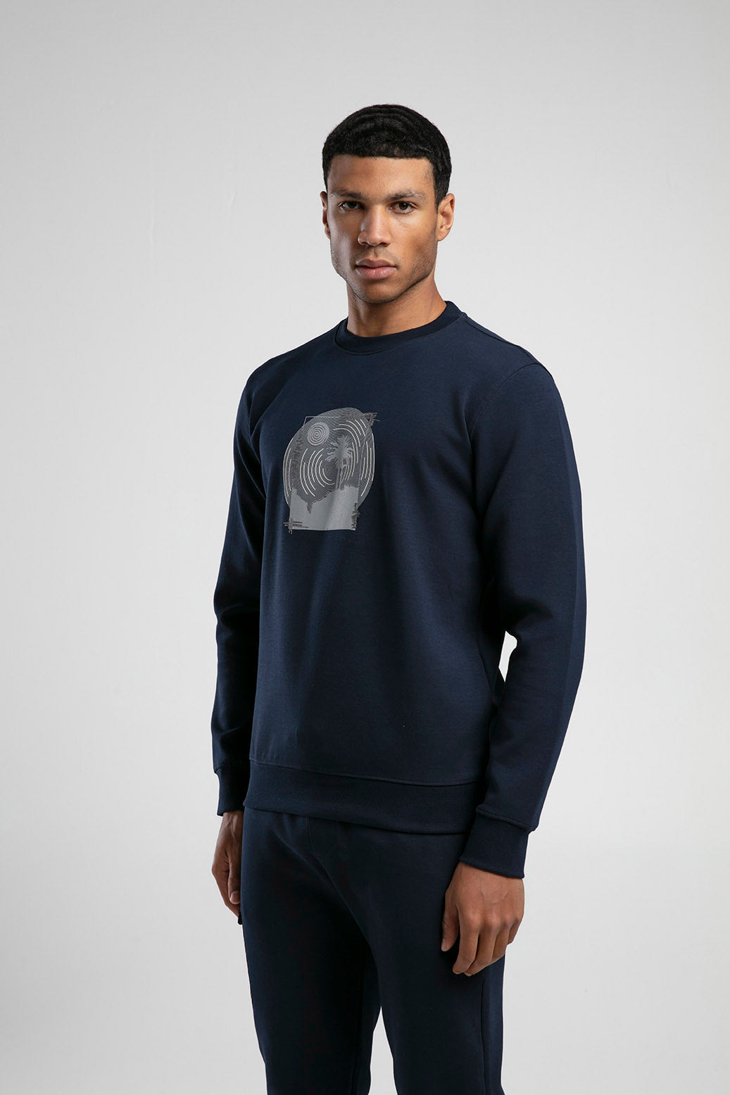 Baskılı Bisiklet Yaka Sweatshirt - Lacivert