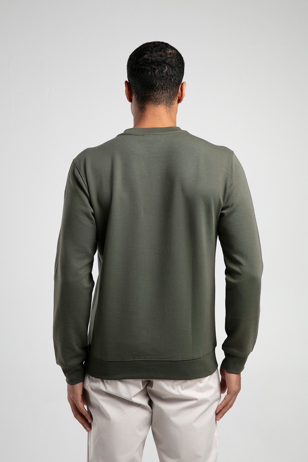 Kır Çiçeği Baskılı Bisiklet Yaka Erkek Sweatshirt - Haki