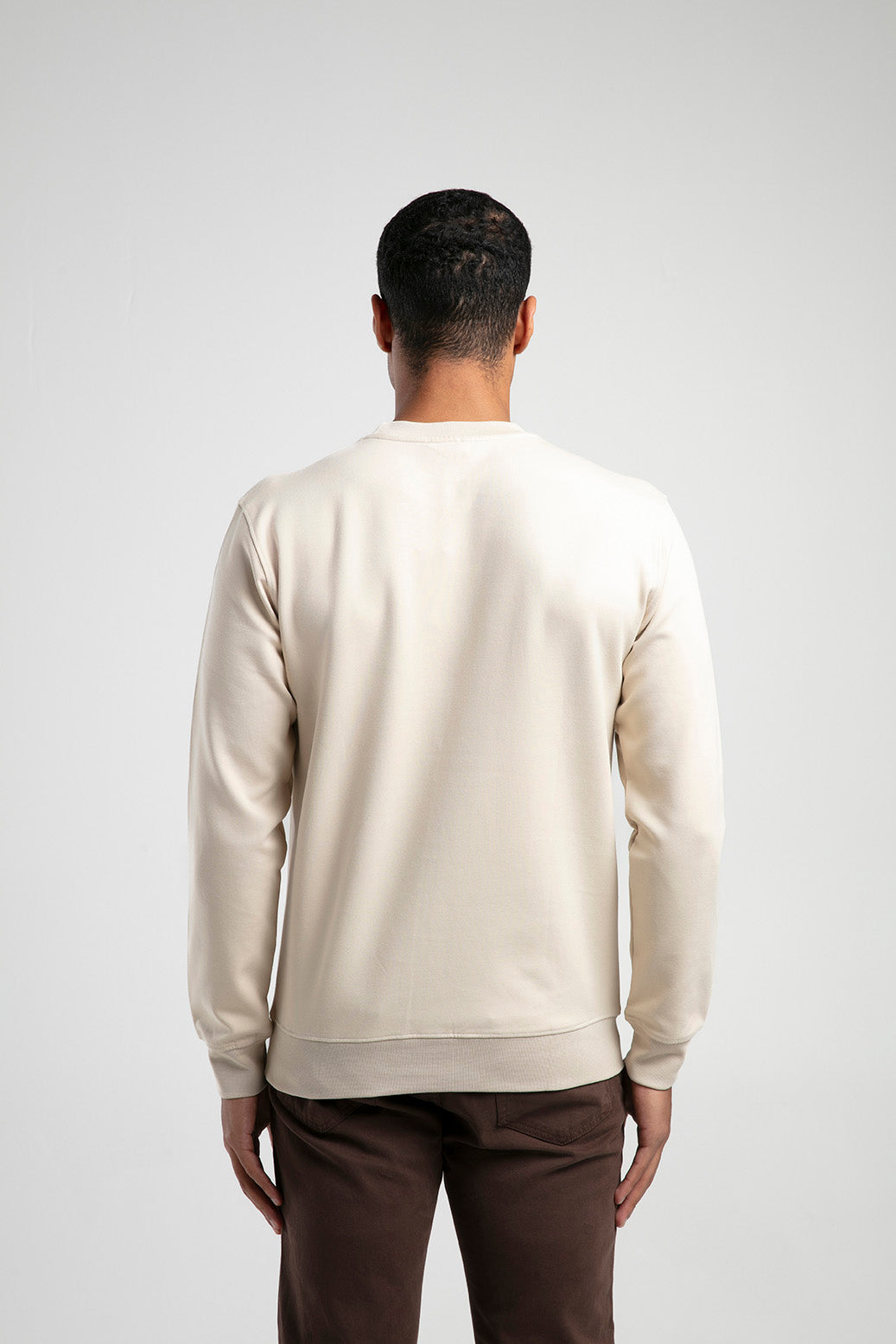 Kır Çiçeği Baskılı Bisiklet Yaka Erkek Sweatshirt - Açık Bej