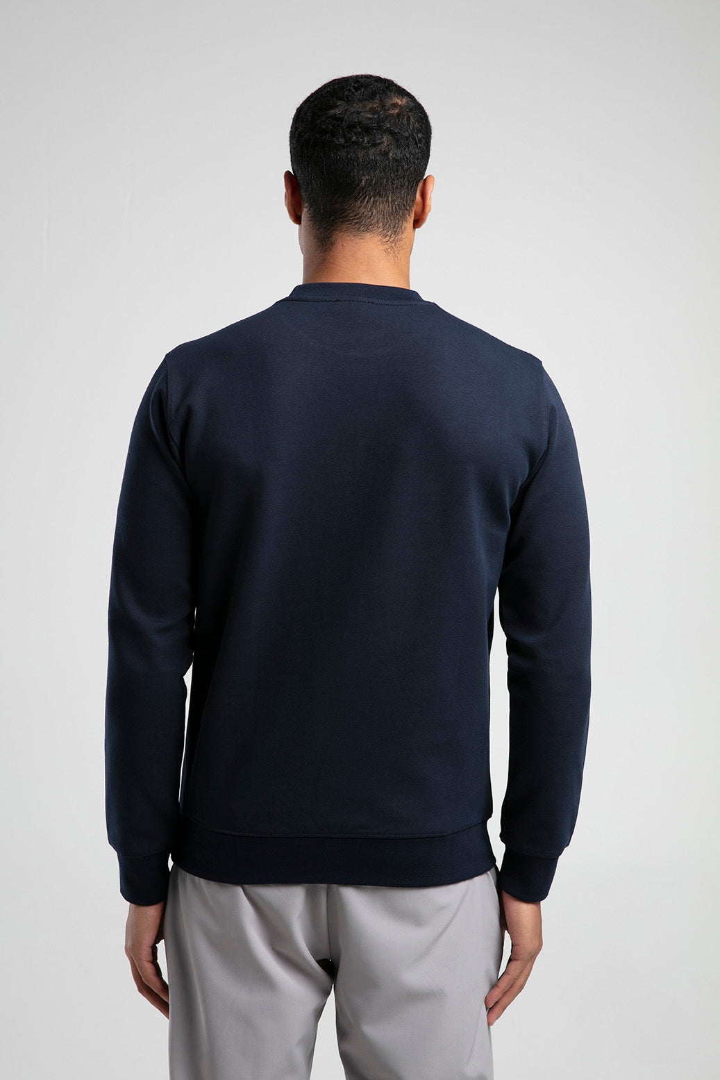 Kır Çiçeği Baskılı Bisiklet Yaka Erkek Sweatshirt - Lacivert