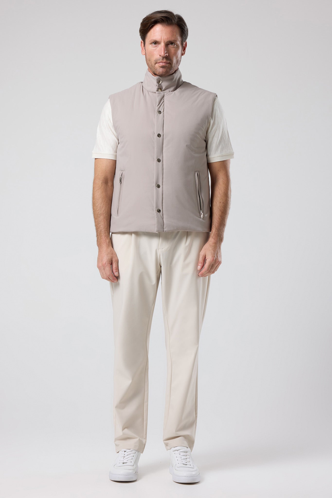 Düğmeli Dik Yaka Yelek - YLK-7508-BEIGE-S