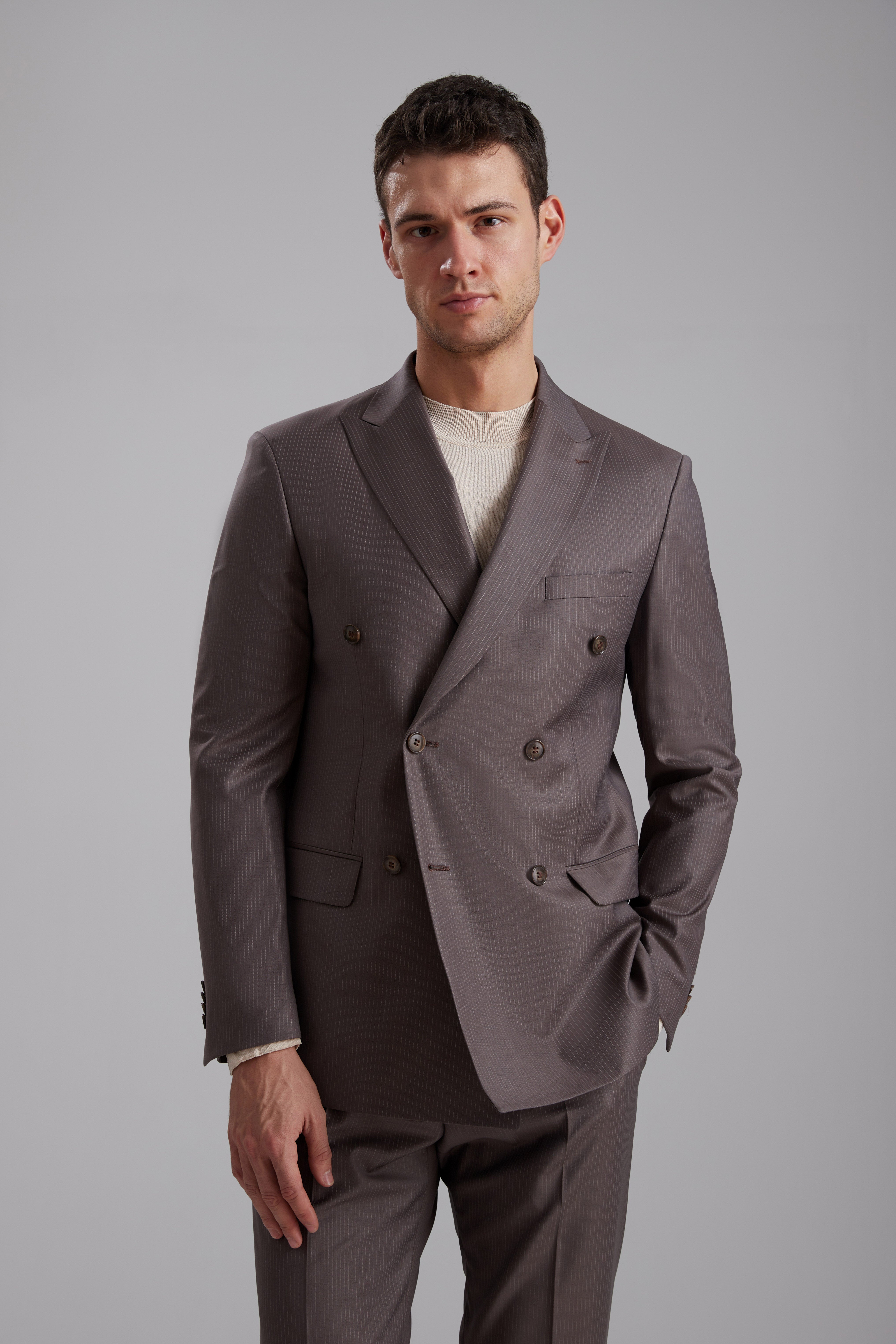 Pinstripe Double-Breasted Modern Suit