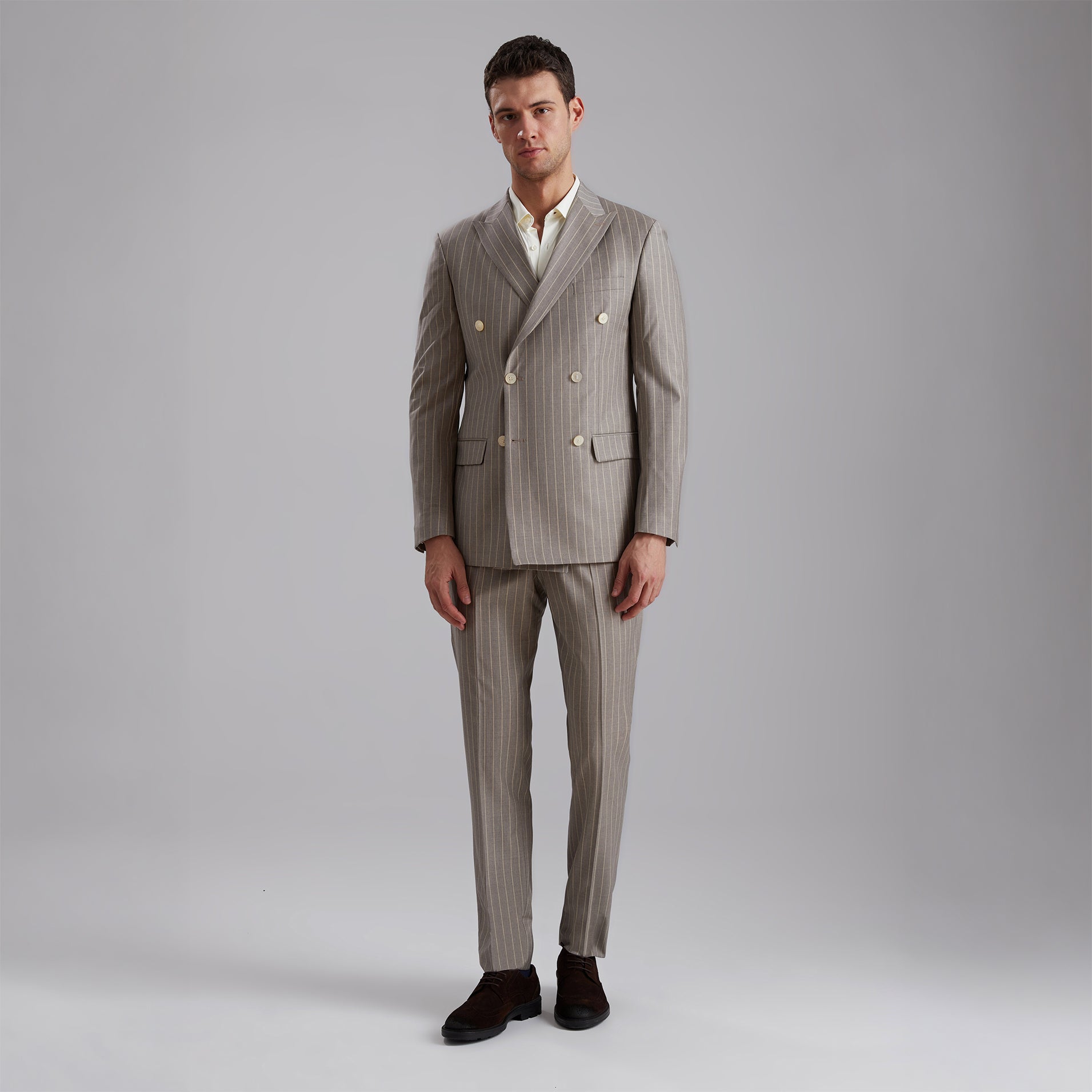 Pinstripe Double-Breasted Wool Blend Suit