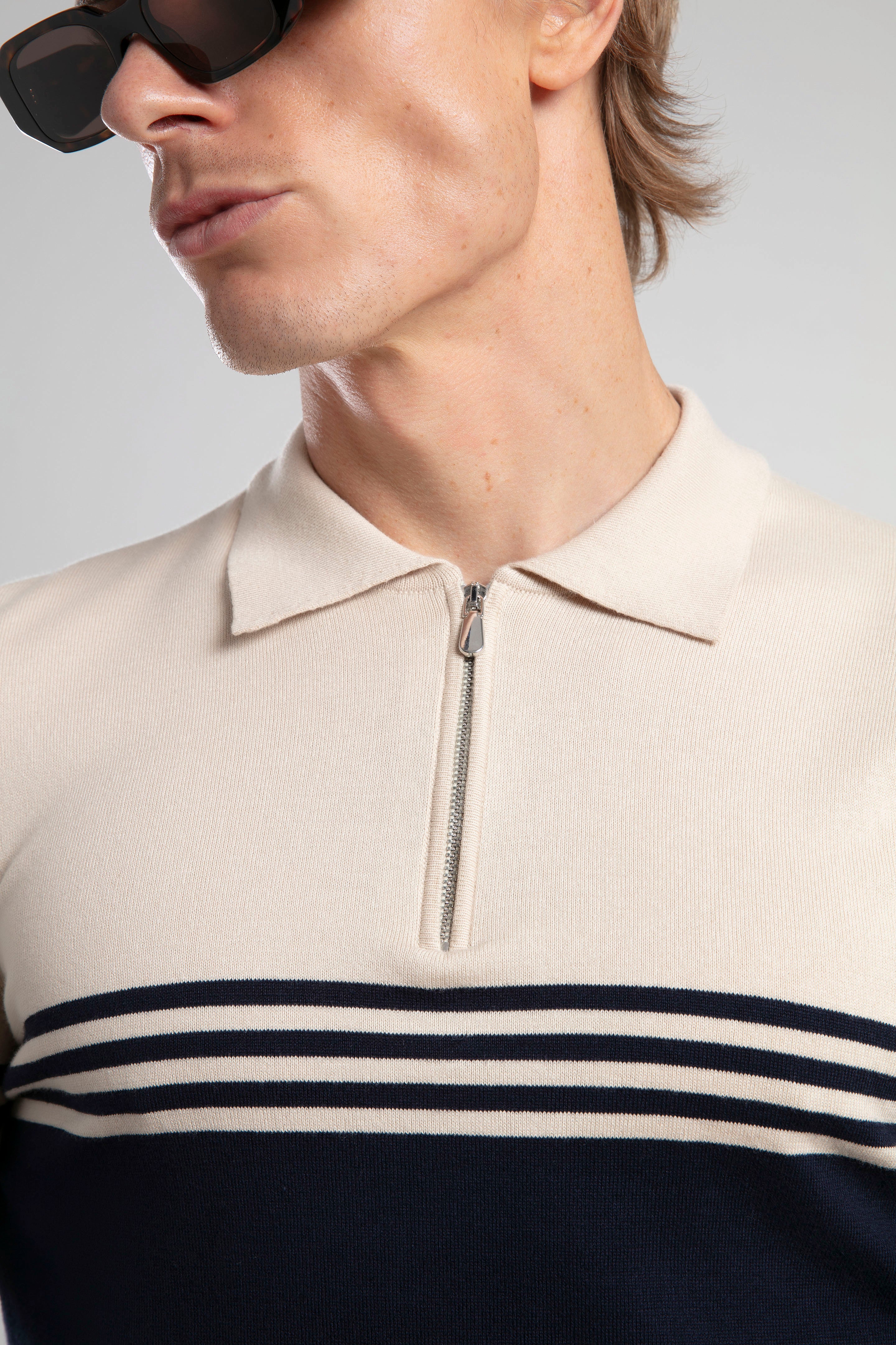 Striped Half-Zip Knit Polo