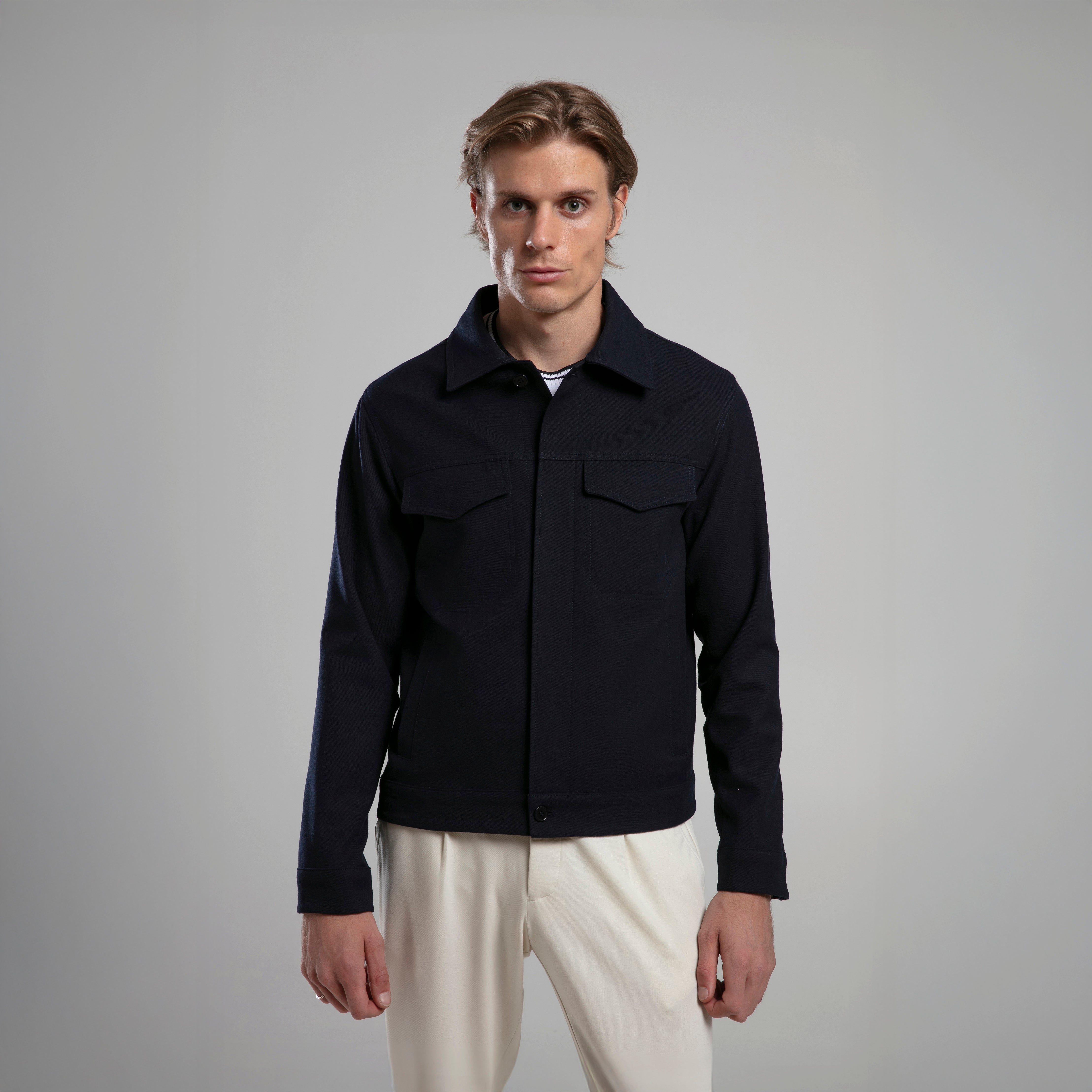 Yün Karışımlı Düz Kesim Ceket