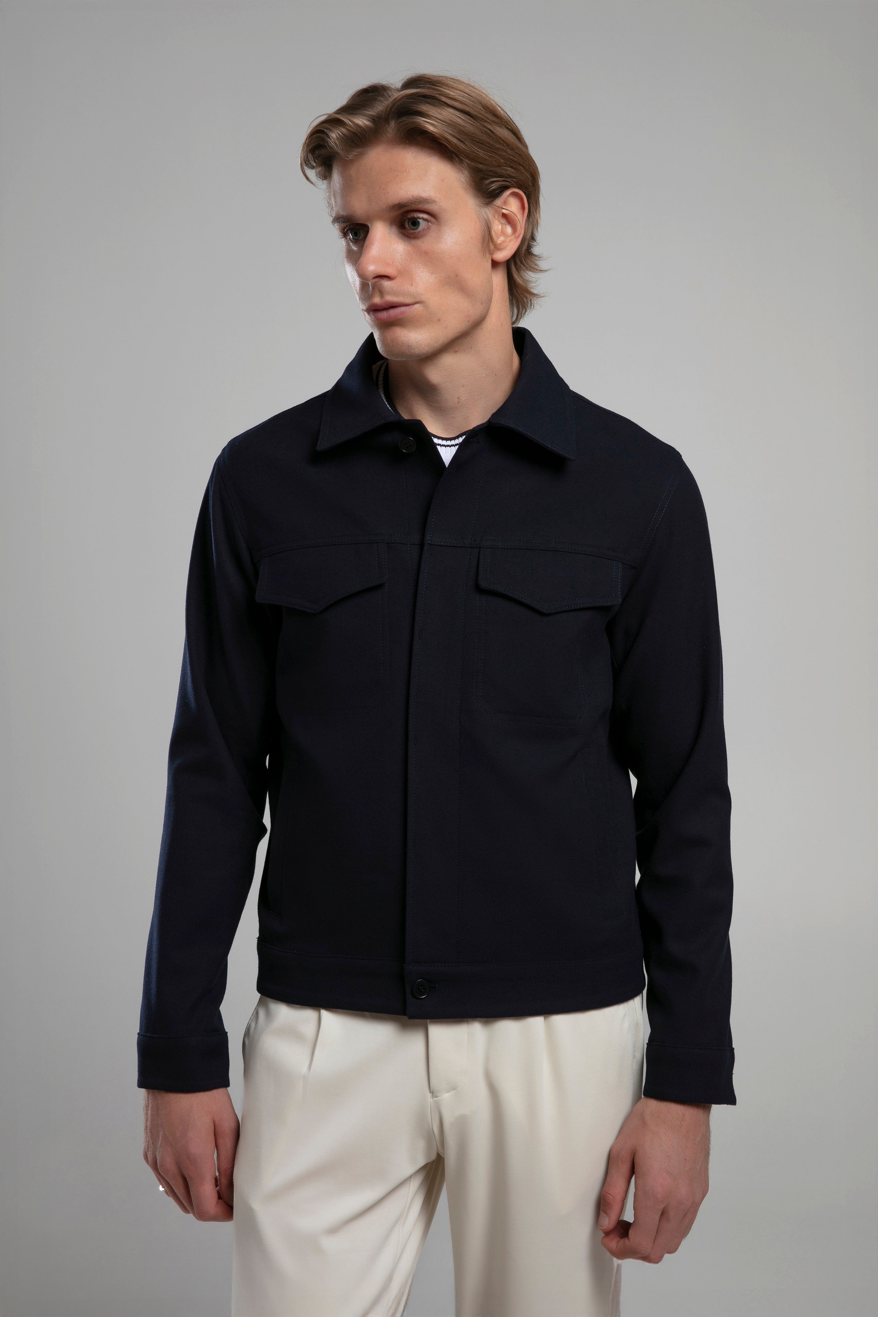 Yün Karışımlı Düz Kesim Ceket