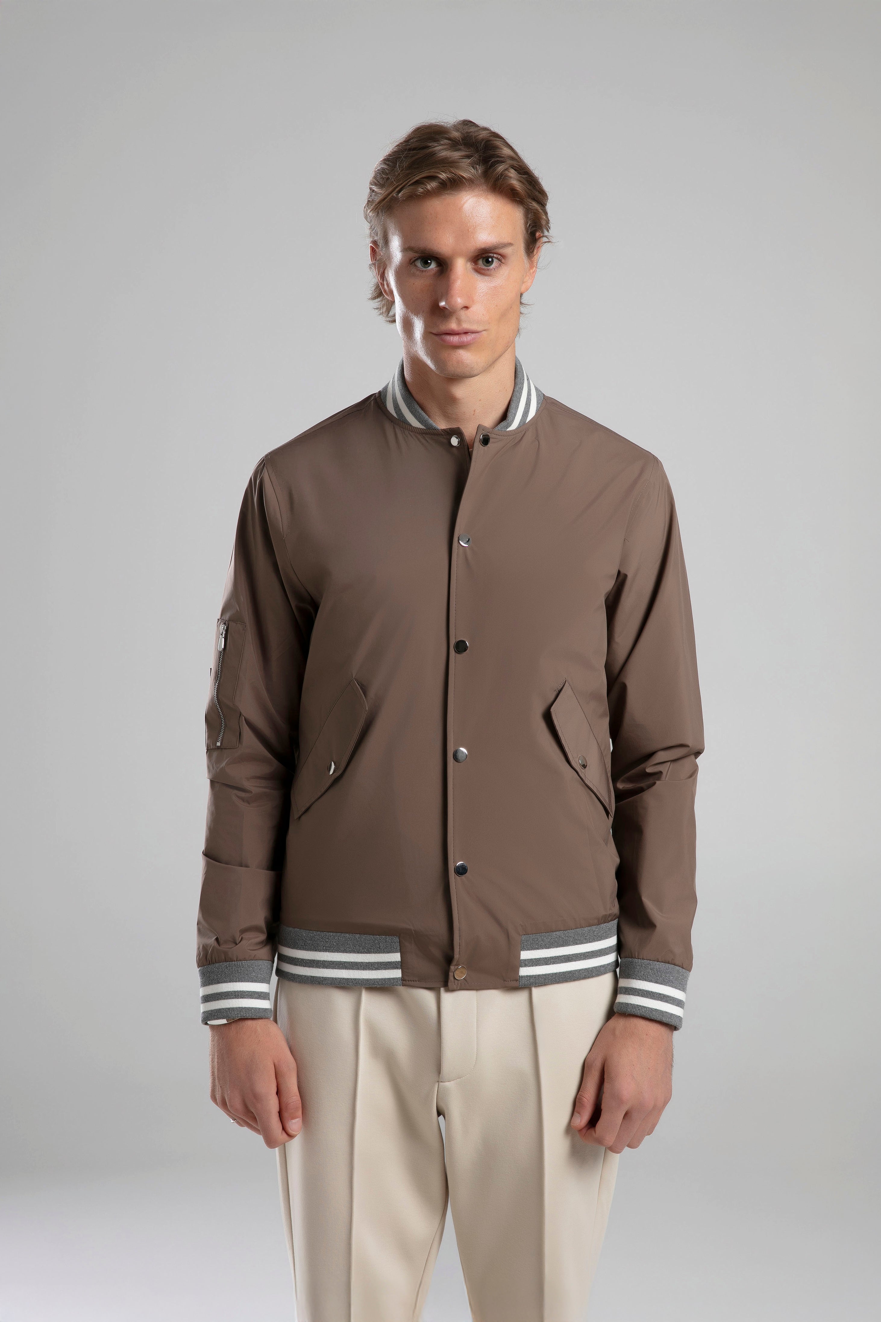 Çıtçıtlı Bomber Ceket - Kahverengi