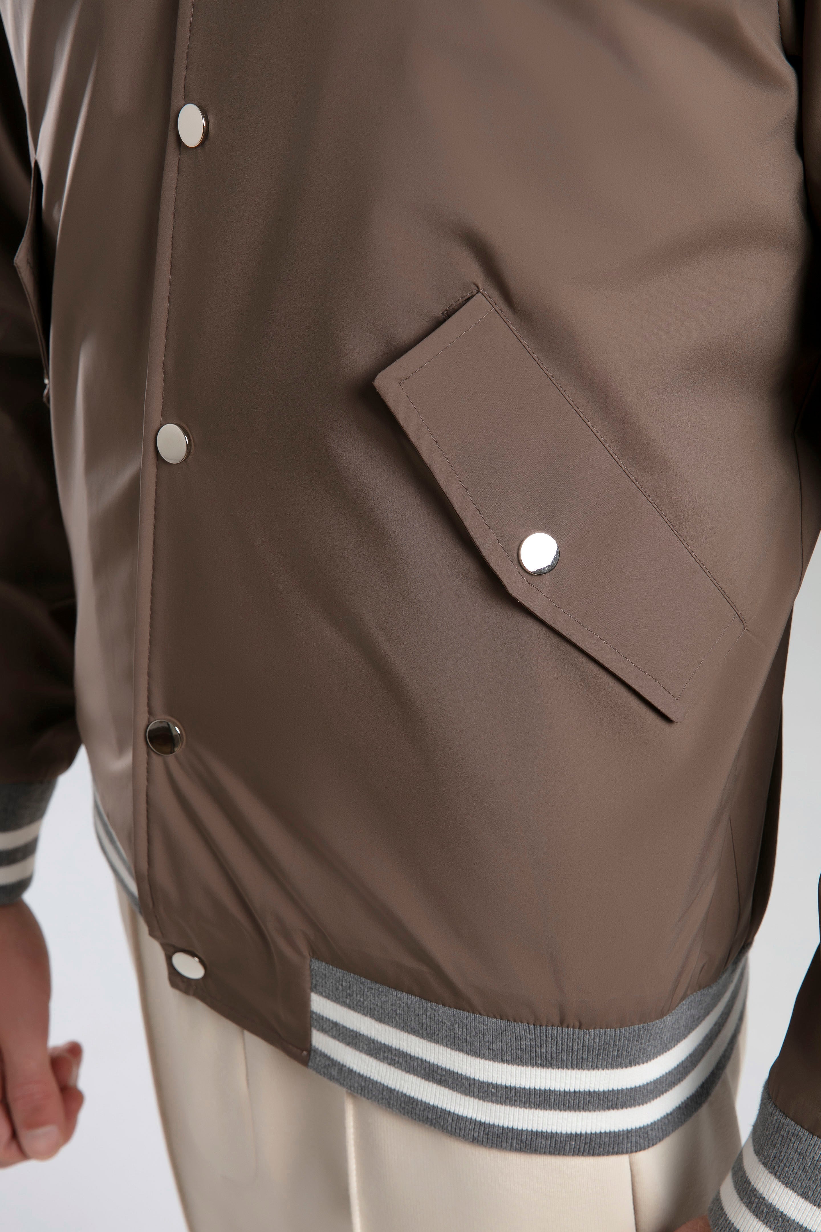 Çıtçıtlı Bomber Ceket - Kahverengi