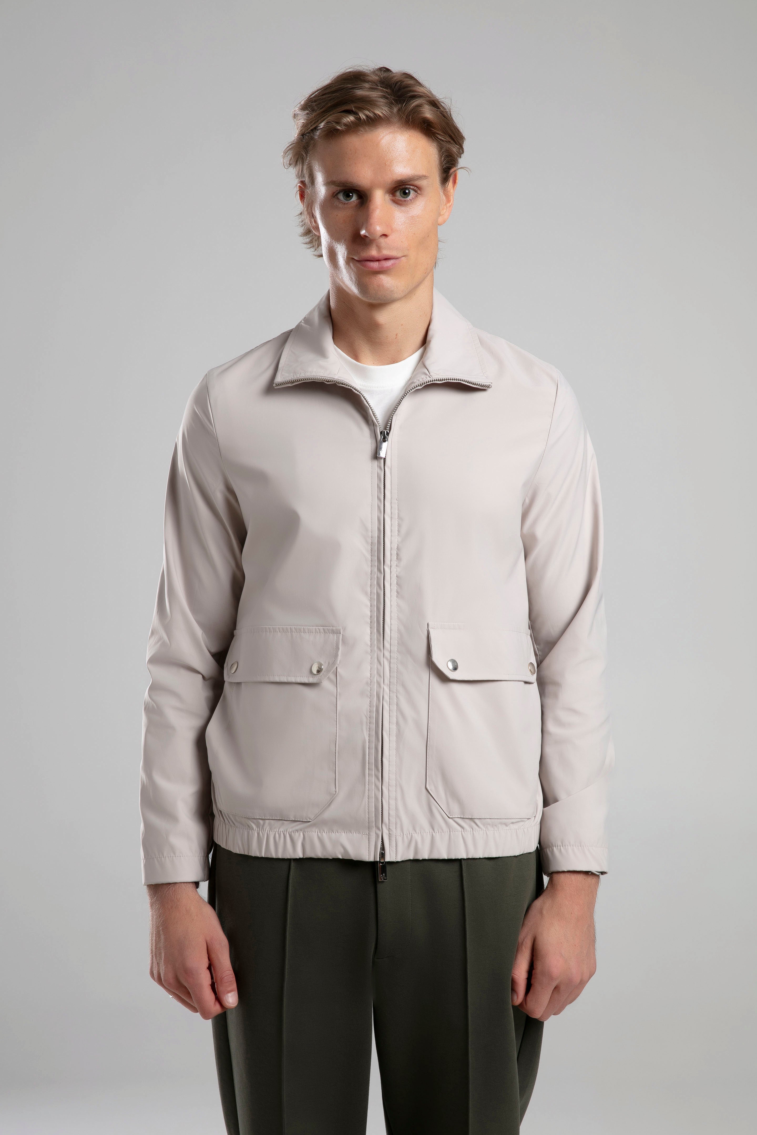 Çıtçıtlı Cep Detaylı Fermuarlı Ceket - Beige