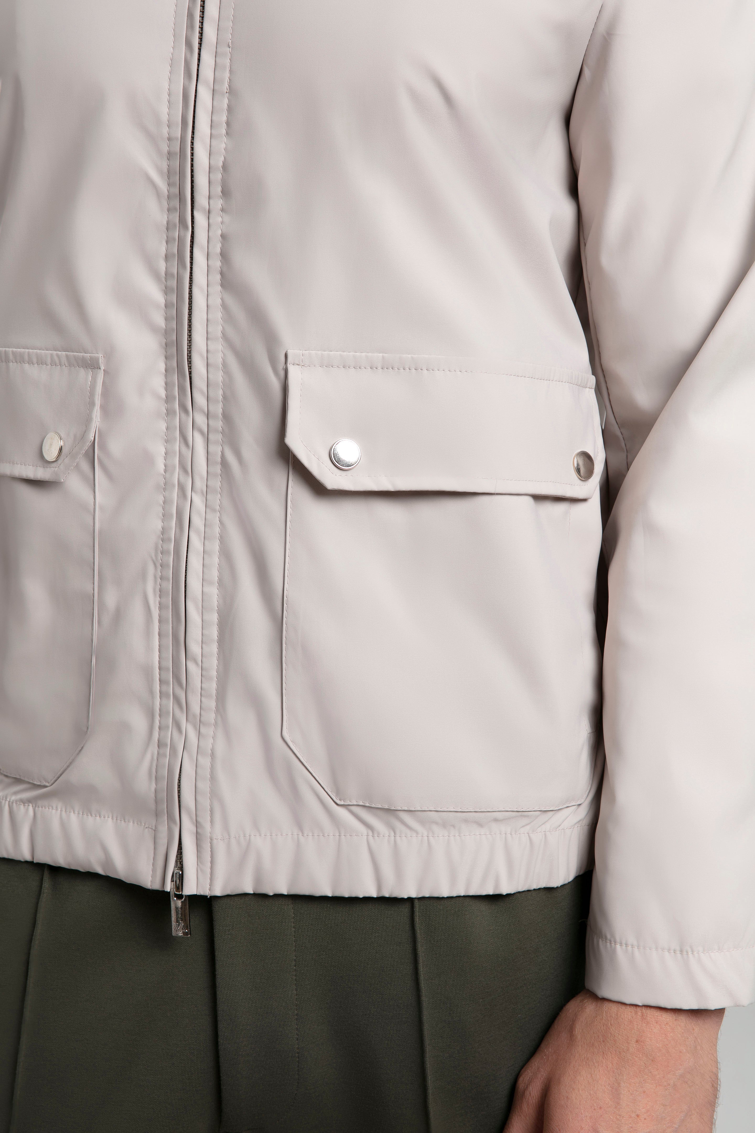Çıtçıtlı Cep Detaylı Fermuarlı Ceket - Beige