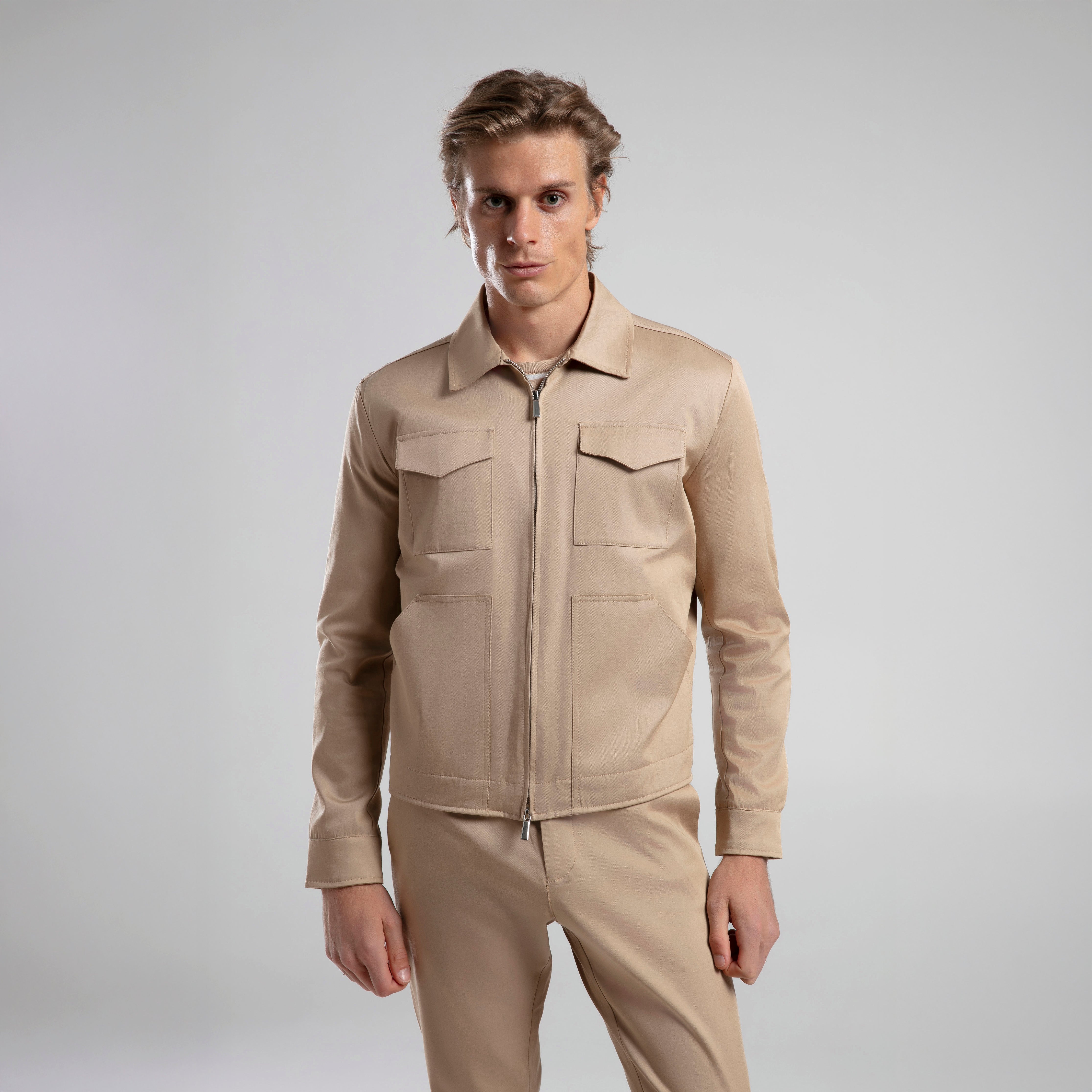 Fermuarlı Kısa Ceket - Beige