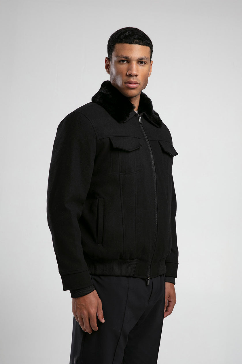 Kürk Yakalı Fermuarlı Ceket