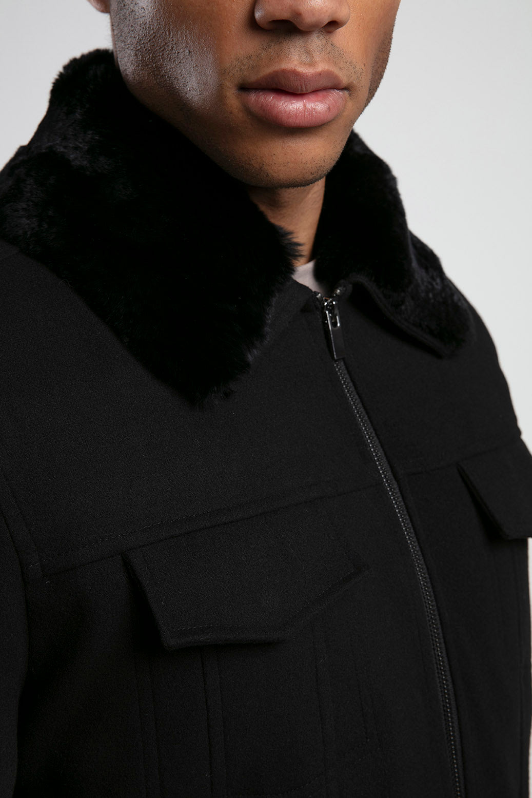 Kürk Yakalı Fermuarlı Ceket