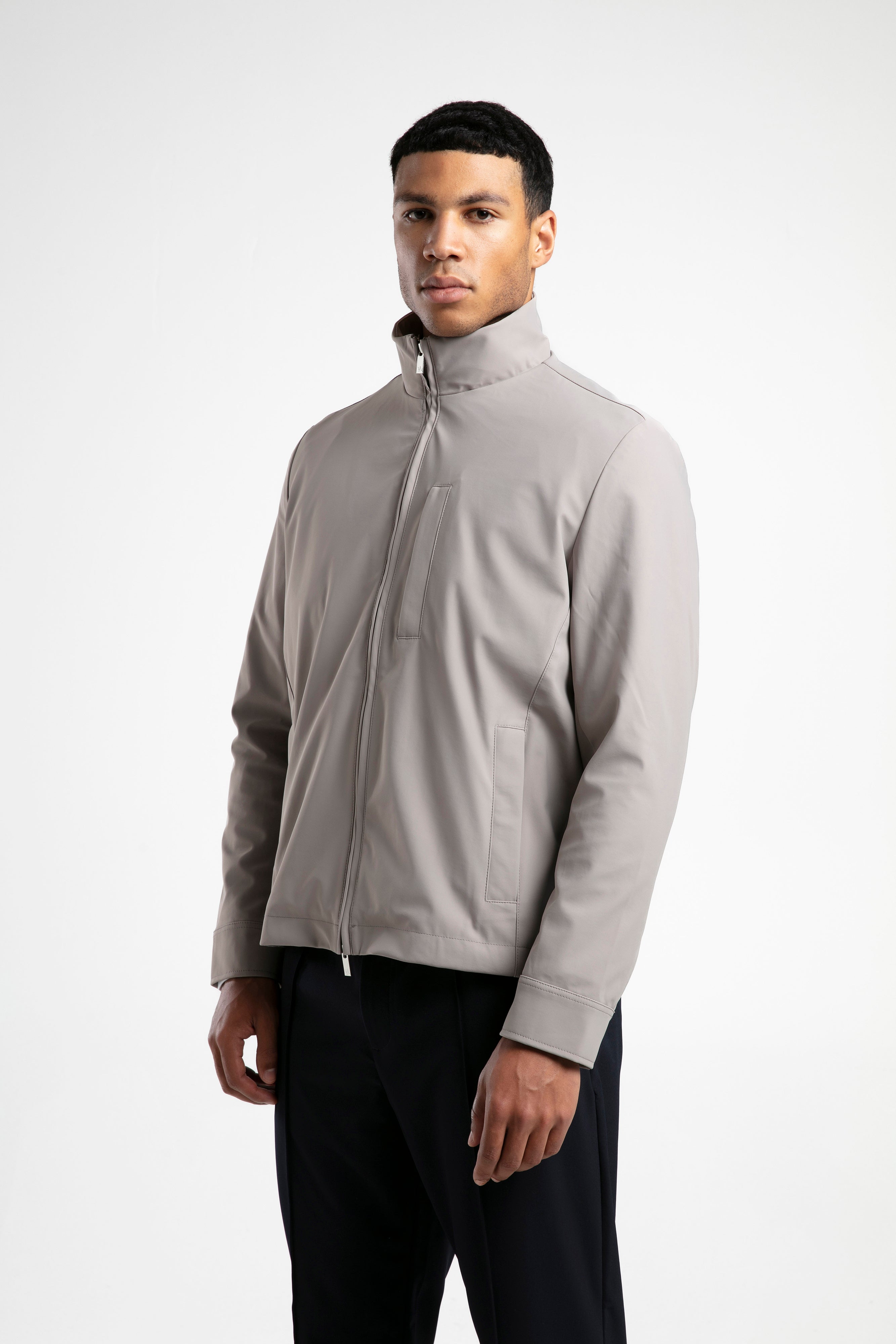 Dik Yaka Fermuarlı Mont - Beige