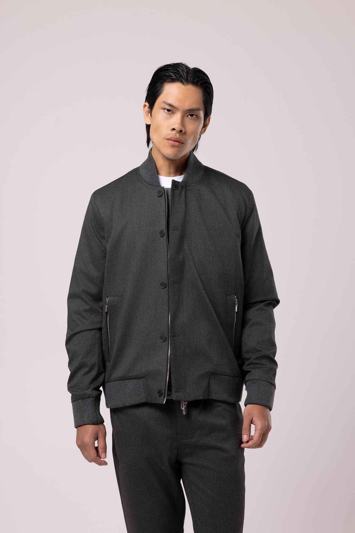 Stand Collar Zip-Up Bomber Jacket