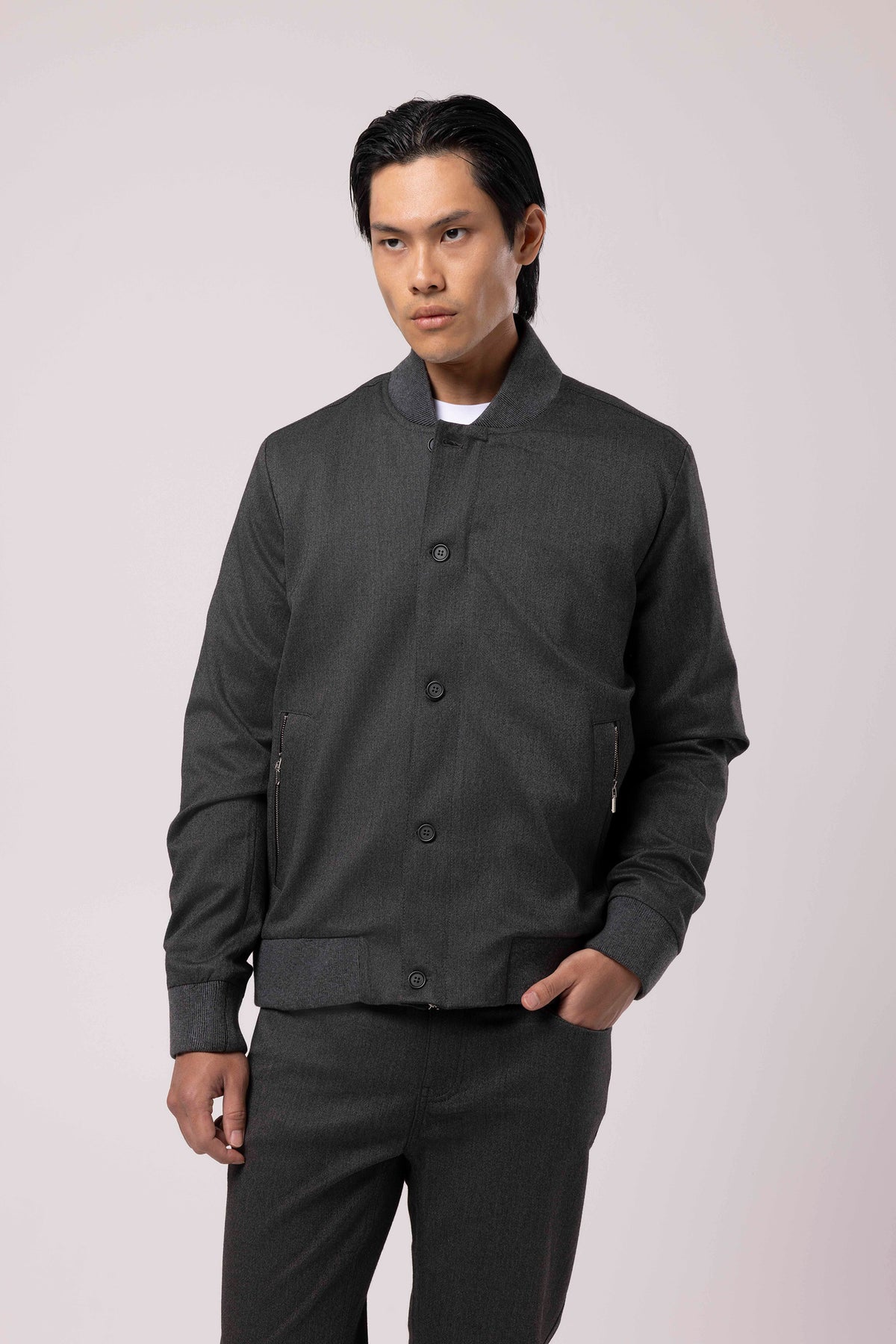 Stand Collar Zip-Up Bomber Jacket