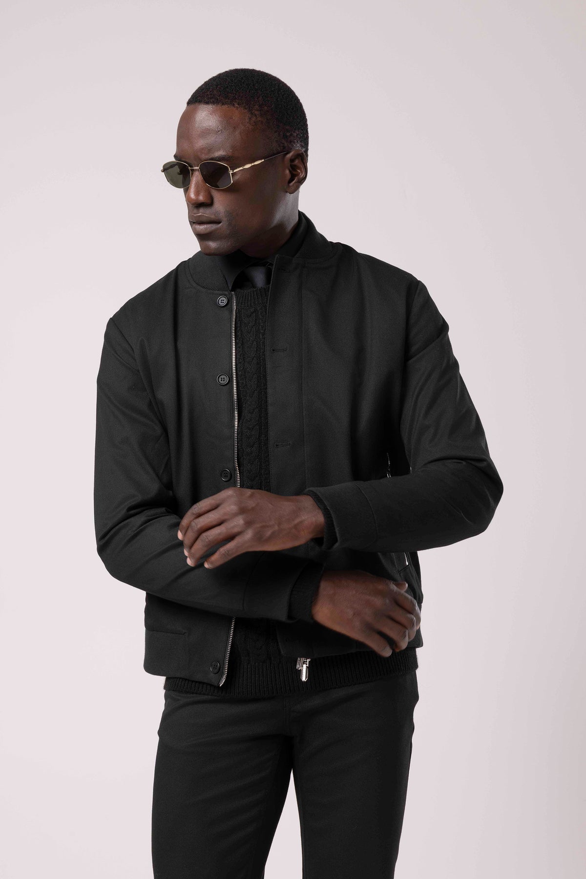 Stand Collar Zip-Up Bomber Jacket