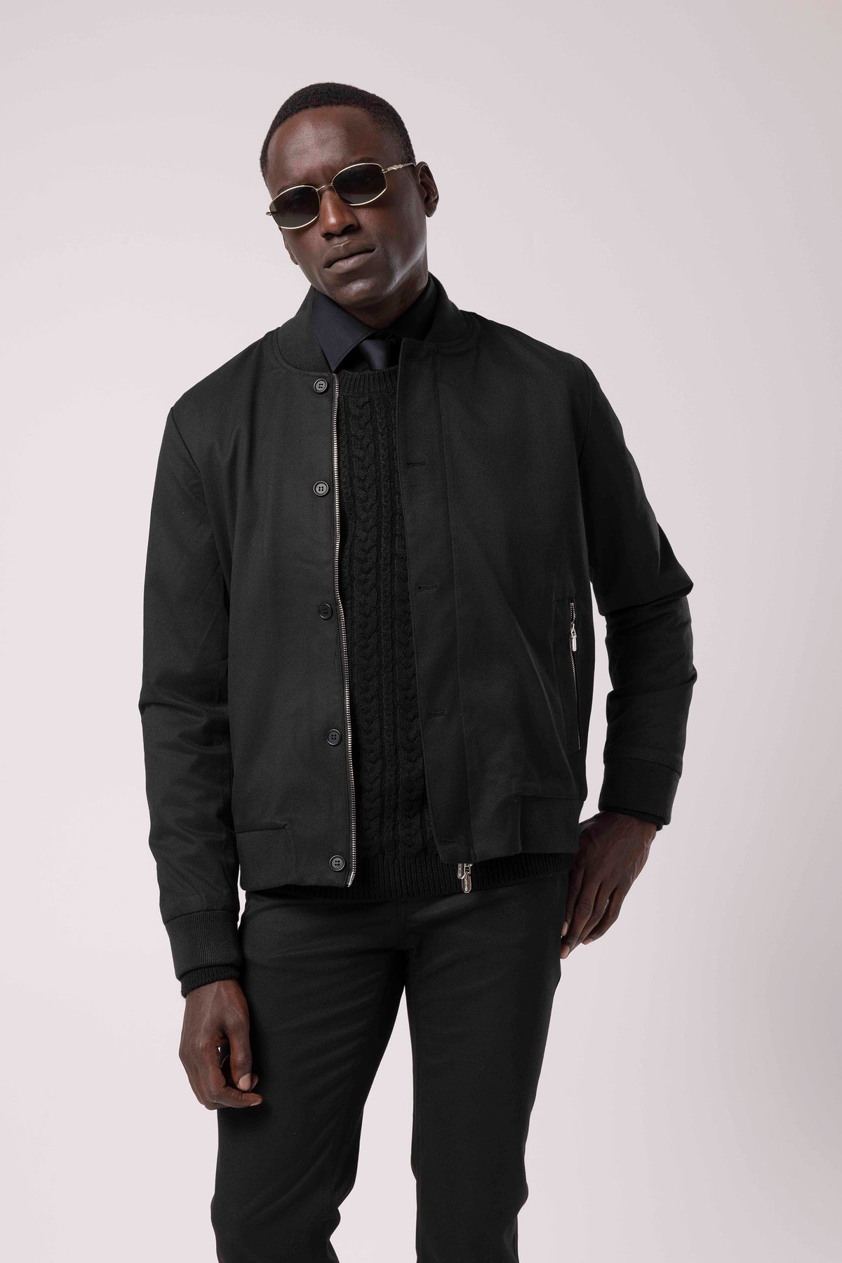 Stand Collar Zip-Up Bomber Jacket