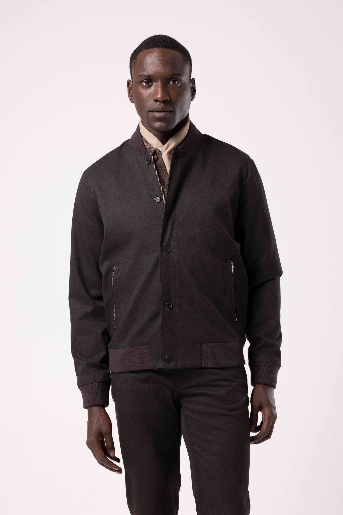 Stand Collar Zip-Up Bomber Jacket