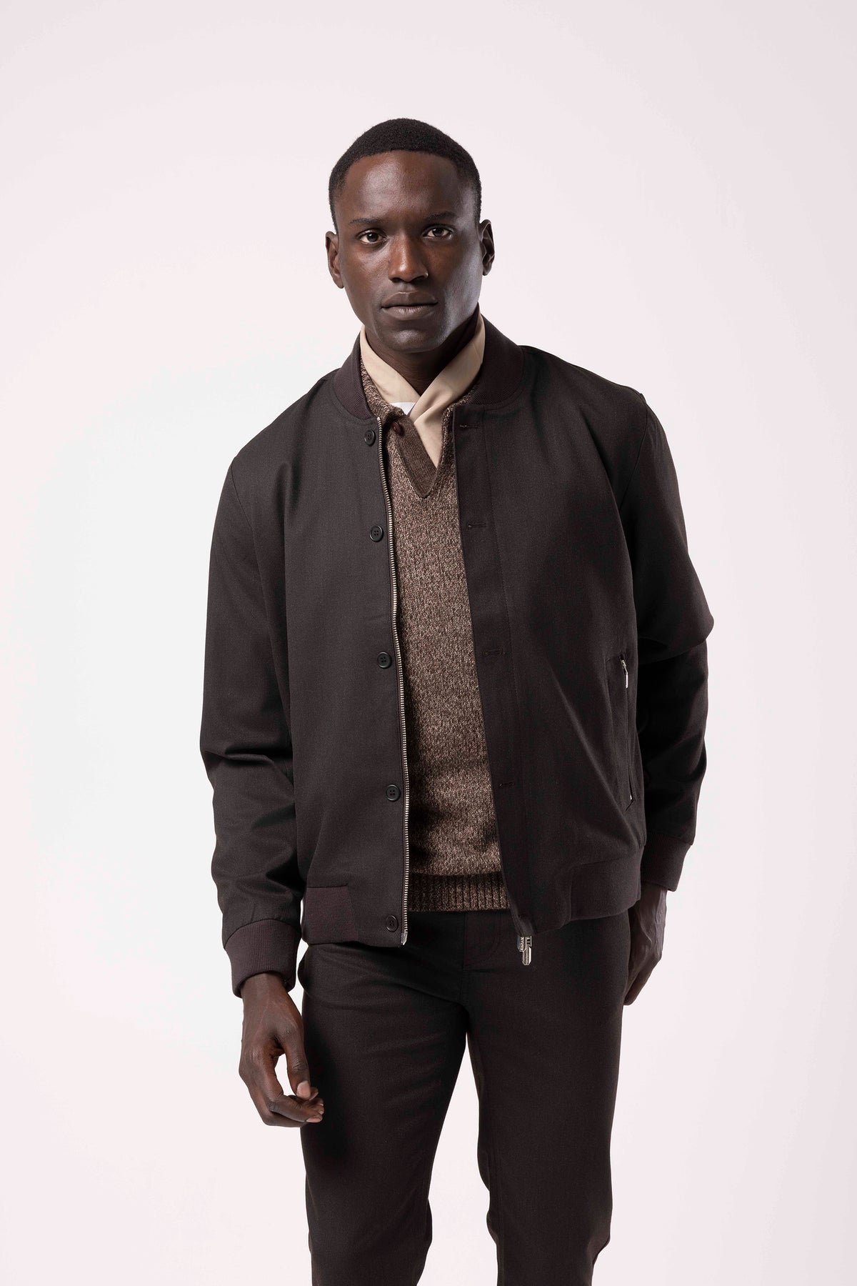 Stand Collar Zip-Up Bomber Jacket