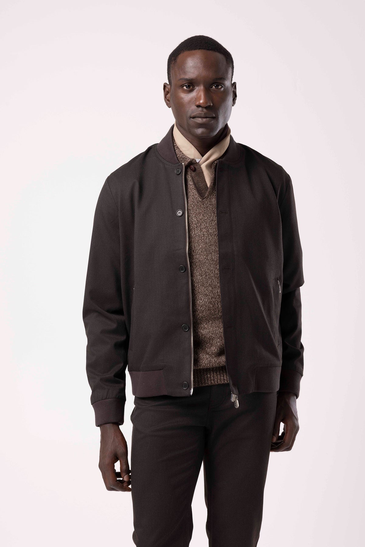 Stand Collar Zip-Up Bomber Jacket