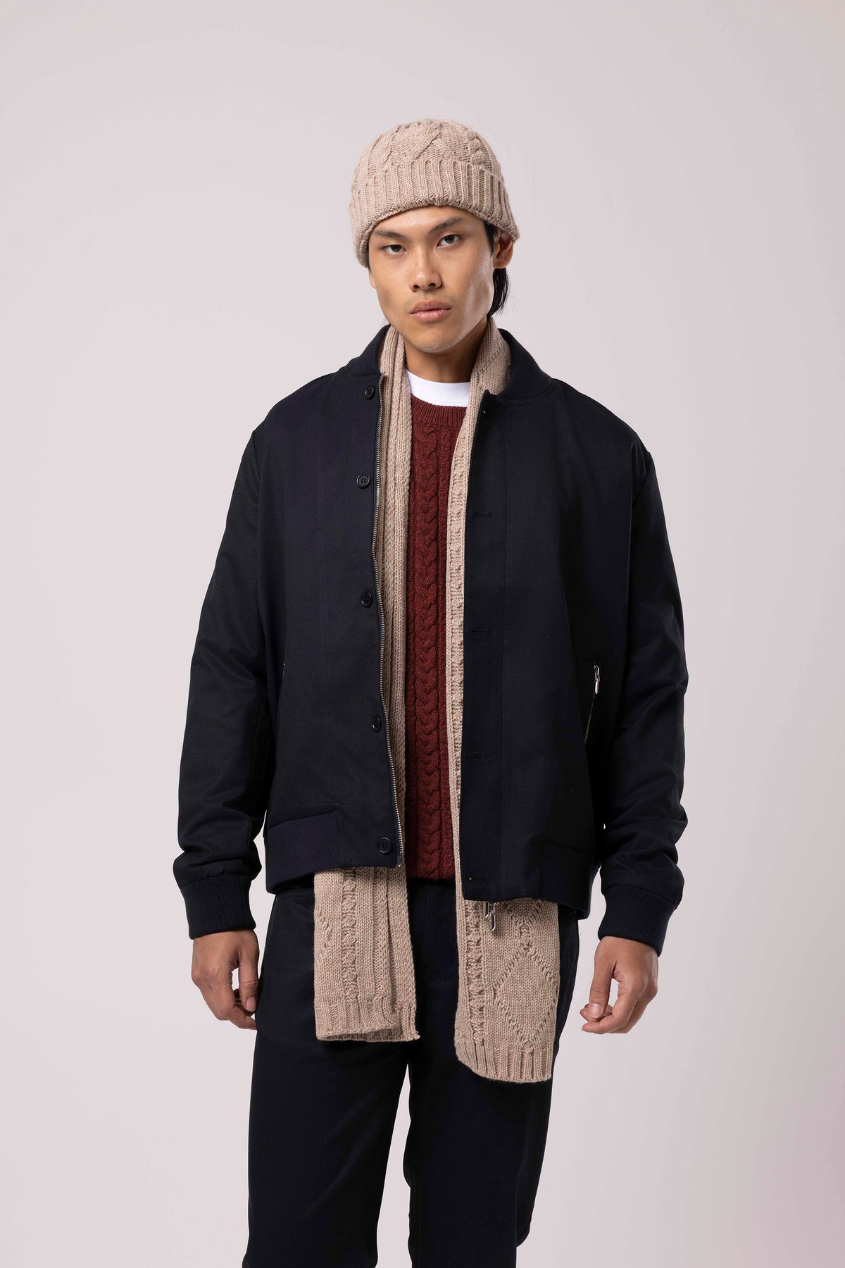 Stand Collar Zip-Up Bomber Jacket