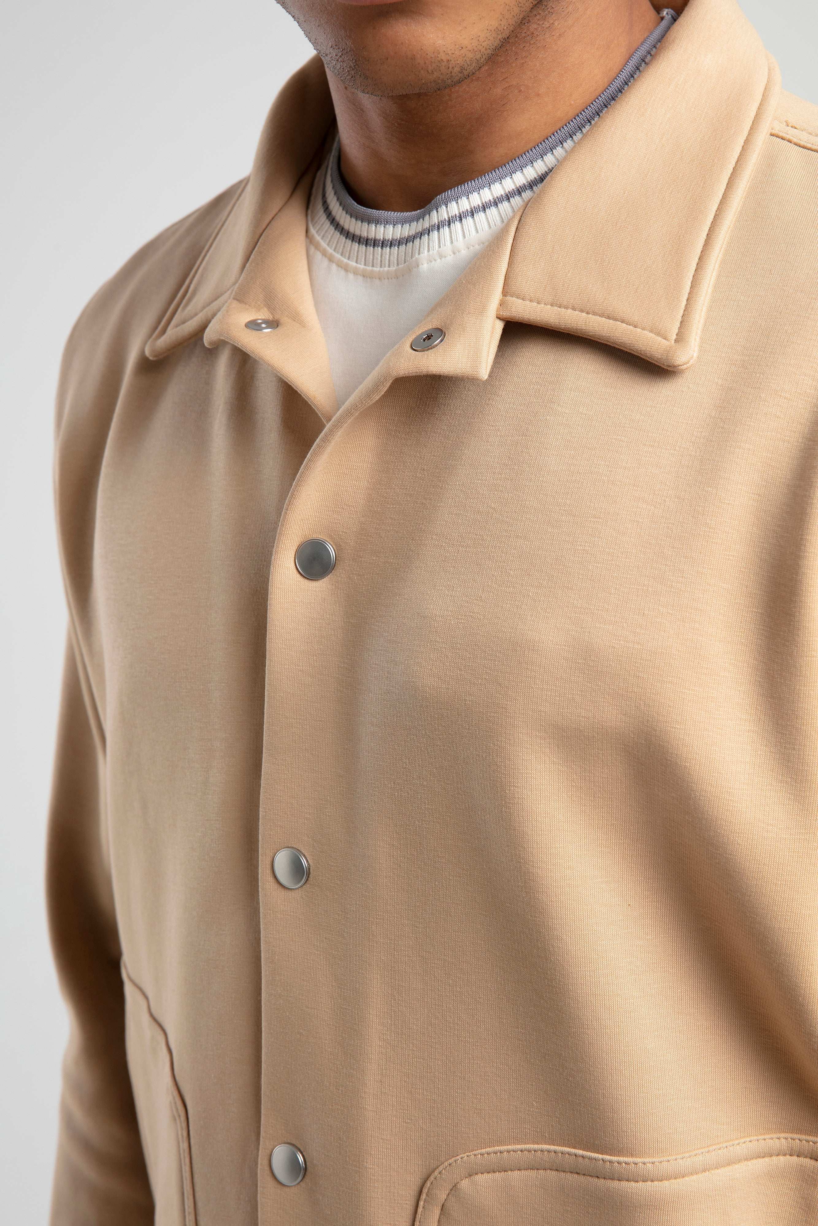 Çıtçıtlı Rahat Kesim Overshirt - Bej