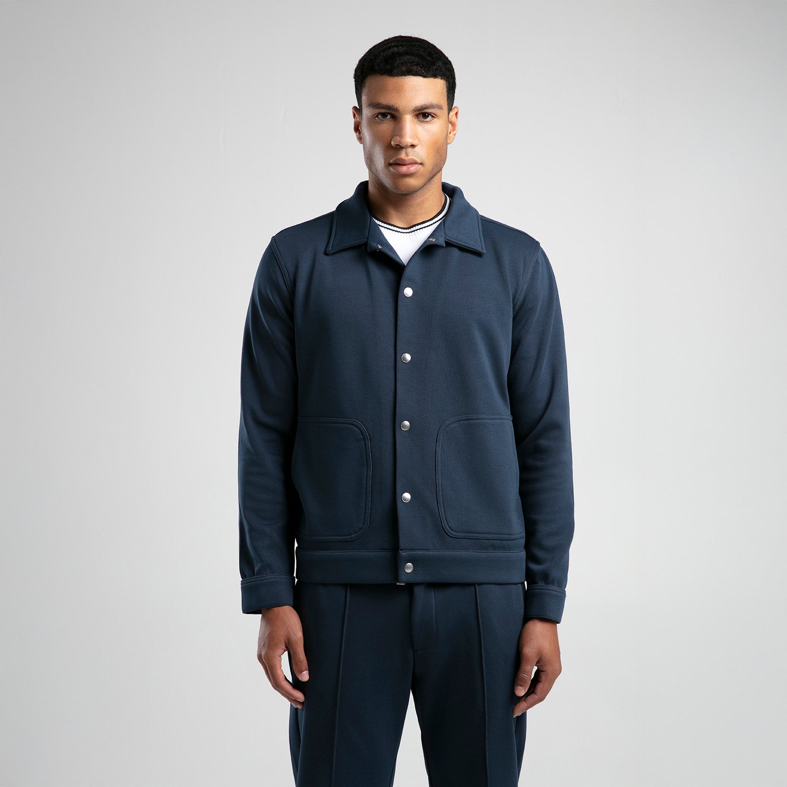 Çıtçıtlı Rahat Kesim Overshirt - Lacivert
