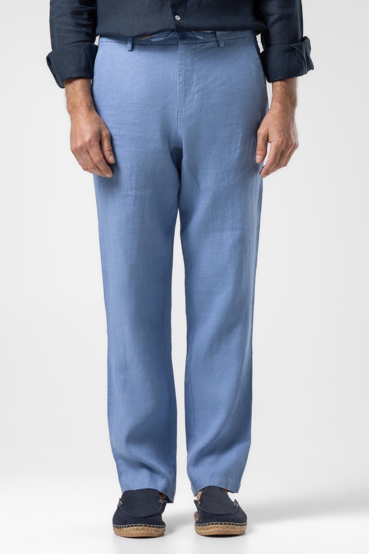 Klasik Bel Keten Pantolon - Mavi